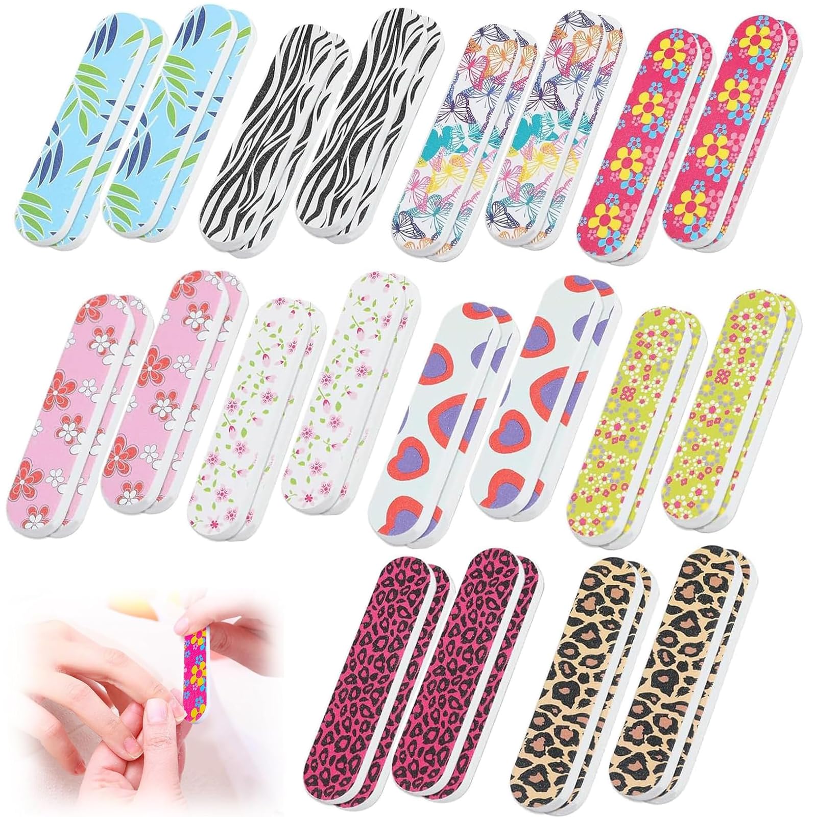 40 Pcs Mini Nail Files, Small Nail Files, Professional Double Sided Colorful Floral Nail File Nail Styling Shaping Polished Tools Multiple Styles for Home and Salon Use