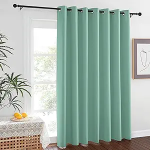 NICETOWN 84 inch Sliding Door Curtains for Bedroom, Grommet Thermal Insulated Blackout Window Treatment Sound Reducing Drape for Living Room, Aqua Blue, 1 Panel, W100 x L84