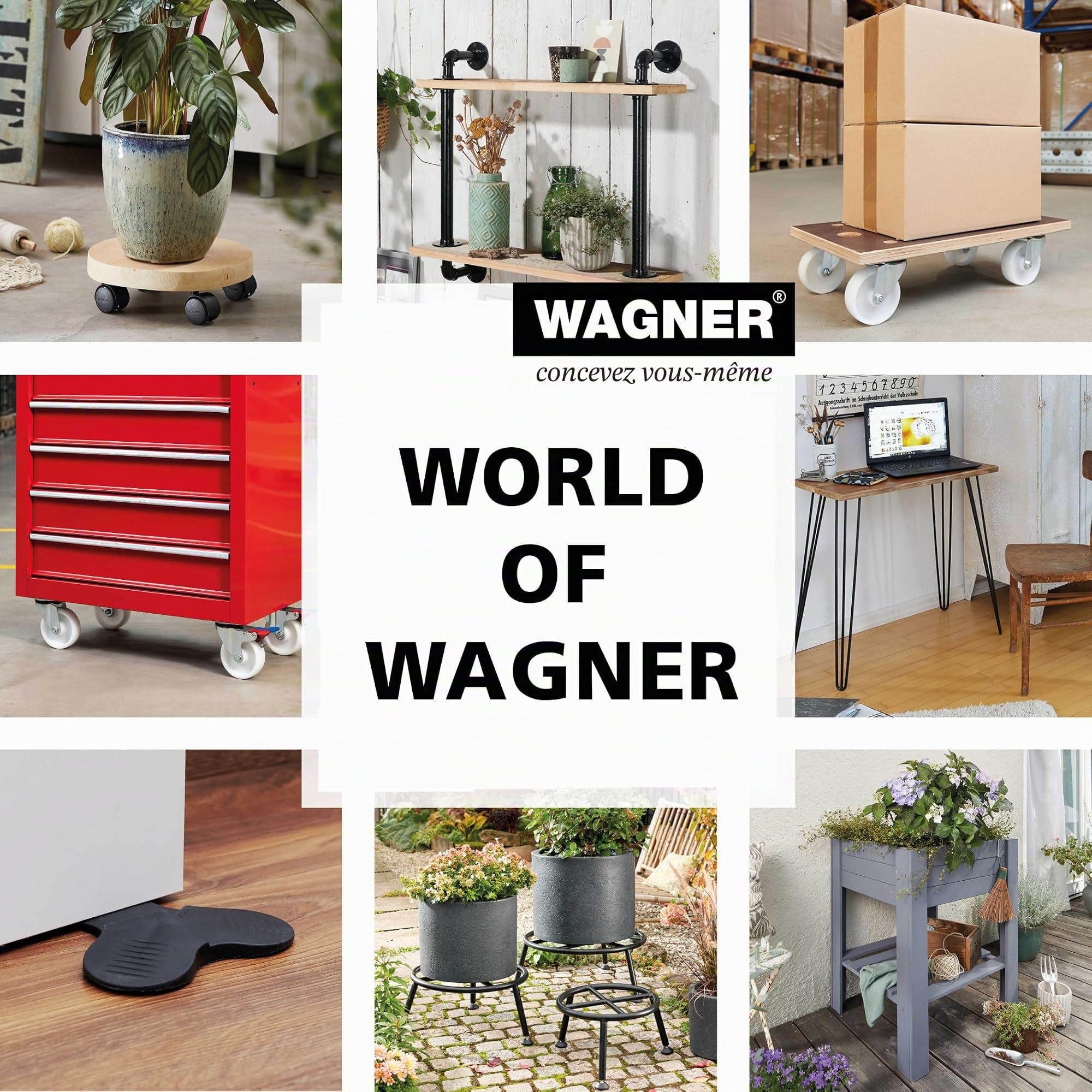 WAGNER Support à roulettes pour Pot de Fleur Maxigrip 58 x 58 x 14,5 cm I intérieur + extérieur I Roule Pot en Bois certifié FSC® I 2 Freins I Capacité de Charge 300 kg I Made in Germany - 20135801