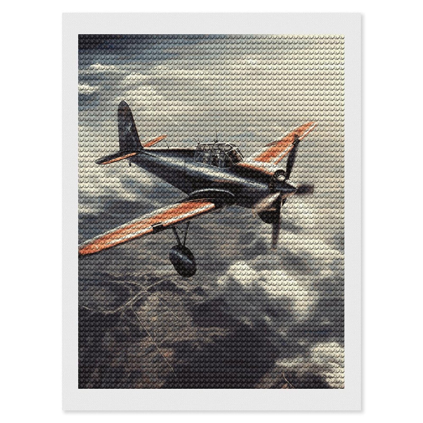 FodPand Retro Airplane 5D Diamond Painting Kits for Adults Beginners Full Drill Round Diamond Dots Pictures Gem Art Supplies for Home Wall Room Decoration DIY Craft Set Gift 12x16