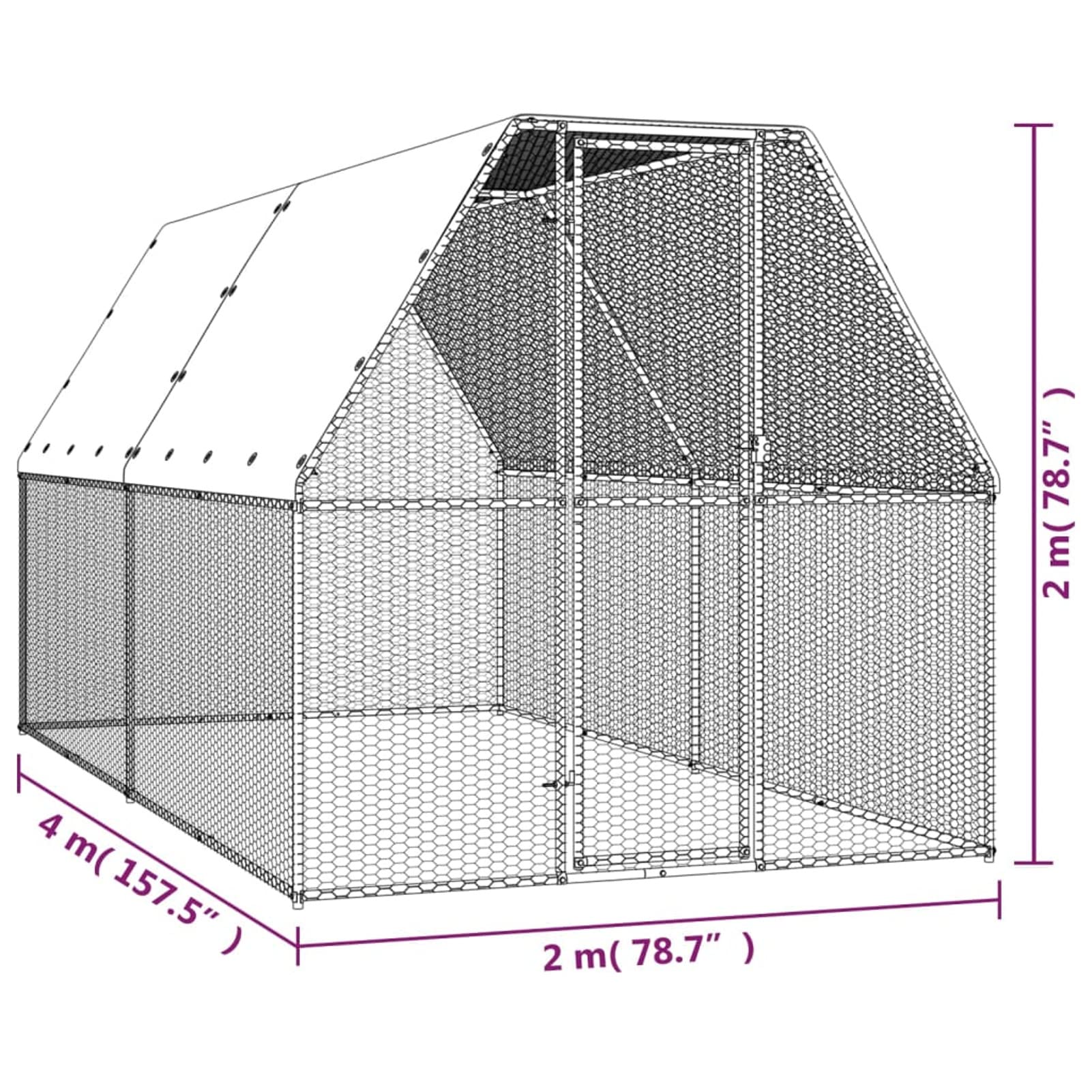 Jaula para pollos de exterior, 2 x 4 x 2 m, de acero galvanizado, jaula para animales, jaula para aves de corral, gallineros, conejos, muebles para interior/exterior