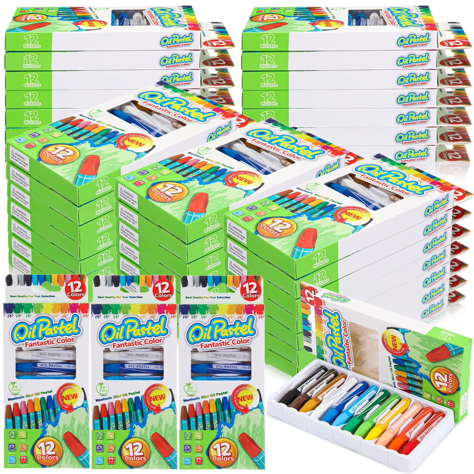 60 Sets/720 Pcs Oil Pastels Bulk 12 Assorted Colors Soft Oil Pastels Artists Oil Crayons for Art Painting Drawing Blending Non Toxic Pastels for Kids Classrooms Students Donations Party Favors