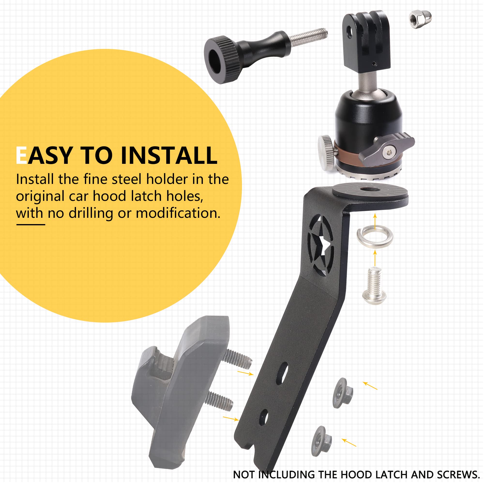 Soporte de montaje para cámara de acción GoPro para Jeep Wrangler JL 2/4 puertas 4XE Gladiator JT 2018-2025, accesorios para capó, soporte de montaje de pestillo ajustable de 360°, aluminio