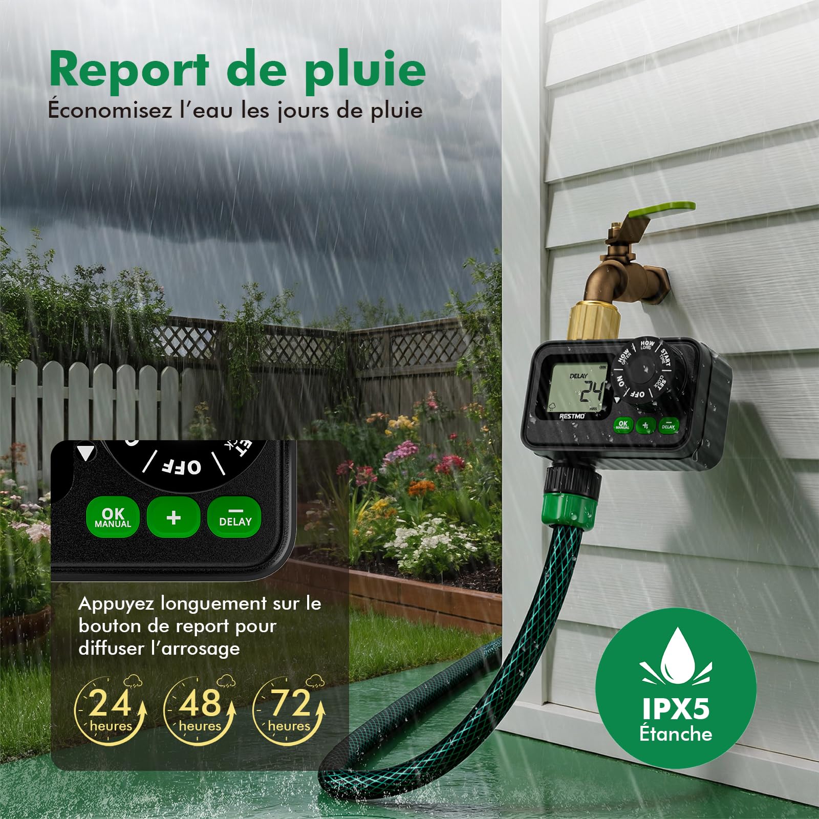 RESTMO Programmateur arrosage numérique 1 Zone pour arrosage de Jardin