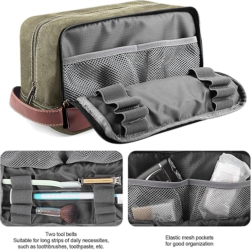 Miniatura 2 de Neceser de viaje para hombres y mujeres, organizador de artículos de tocador de lona resistente al agua, de cuero vegano, kit de Dopp colgante,