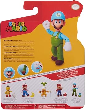 Nintendo Super Mario Collectible Ice Luigi 4 Poseable Articulated Action Figure with Ice Flower Accessory, Perfect for Kids & Collectors Alike! for Ages 3+