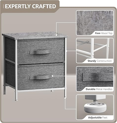 Miniatura 4 de Sorbus - Mesita de noche con 2 cajones - Mesita de noche y mesa lateral para el hogar, accesorios de dormitorio, oficina, dormitorio universitario,