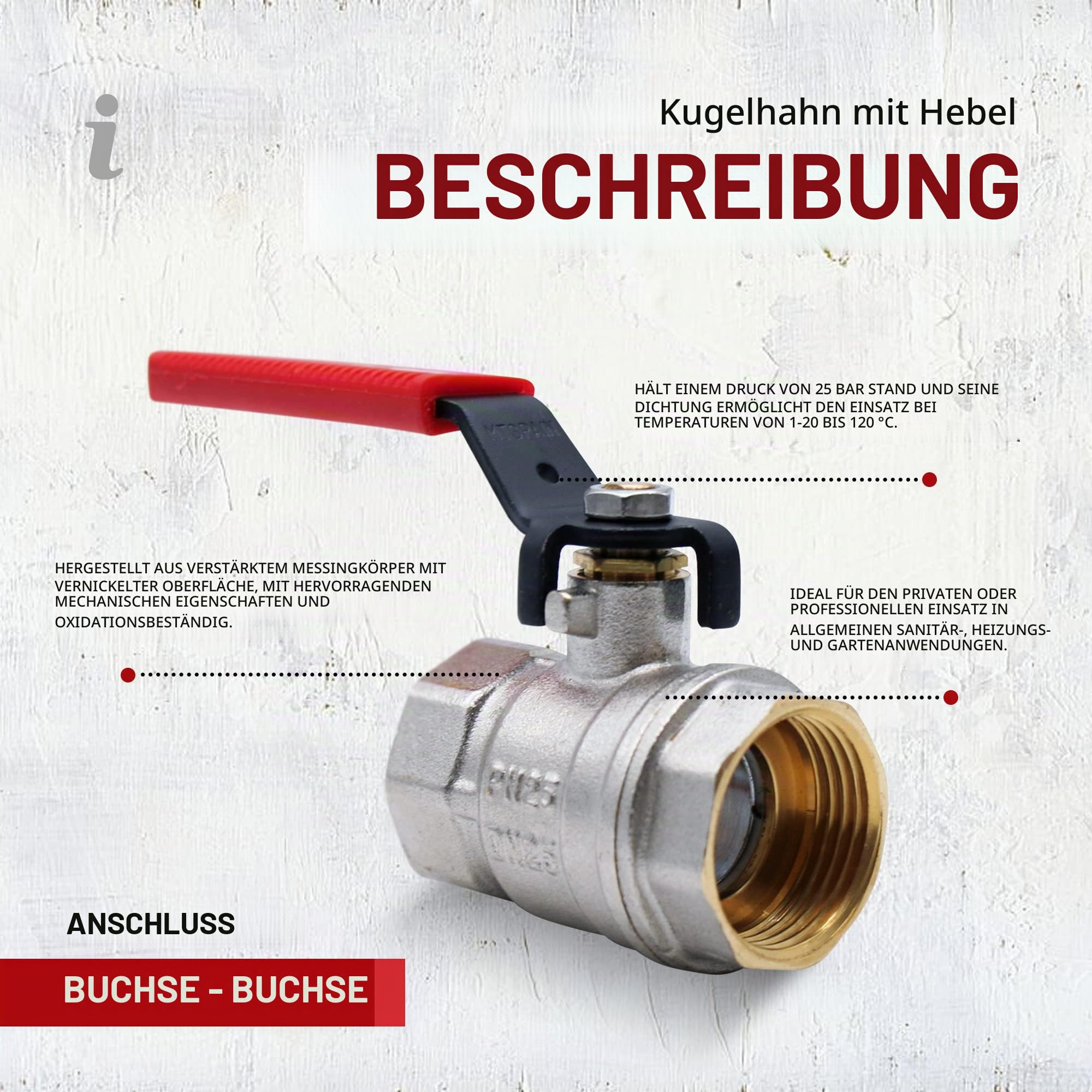 DOJA Barcelona | Kugelhahn Mit Hebelgriff | 2 Stück | Blau & Rot | 1" | Innengewinde - Innengewinde | Absperrhahn aus Kohlenstoffstahl für Wasserpumpen, Außenwasserhähne, Wasseranschlüsse...