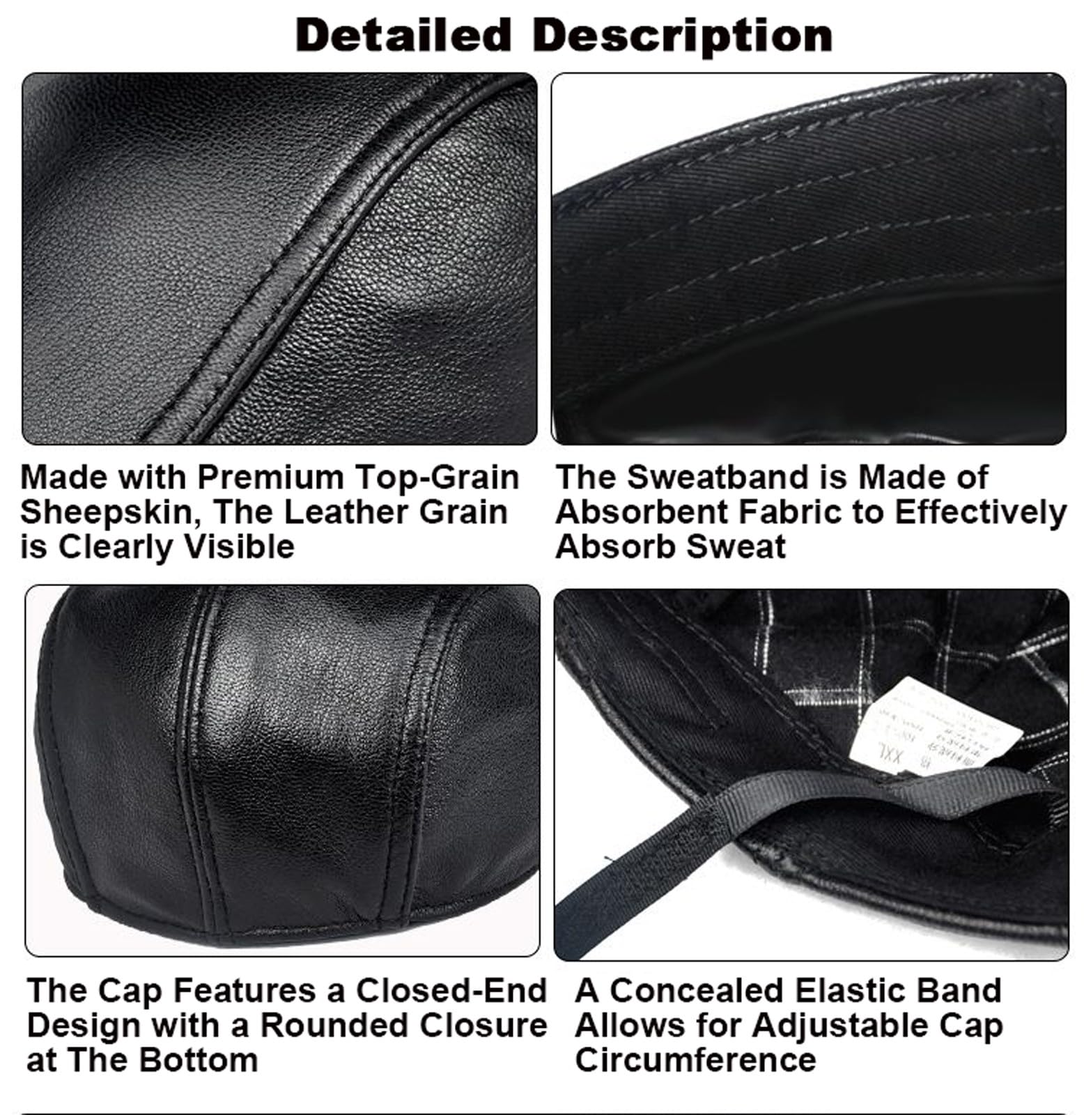 Berretto da Uomo in Vera Pelle Morbida, Cappello Piatto Regolabile in Montone, Ideale per Occasioni Formali, Informali e per L'Uso Quotidiano(55-56cm(21.65-22 in))