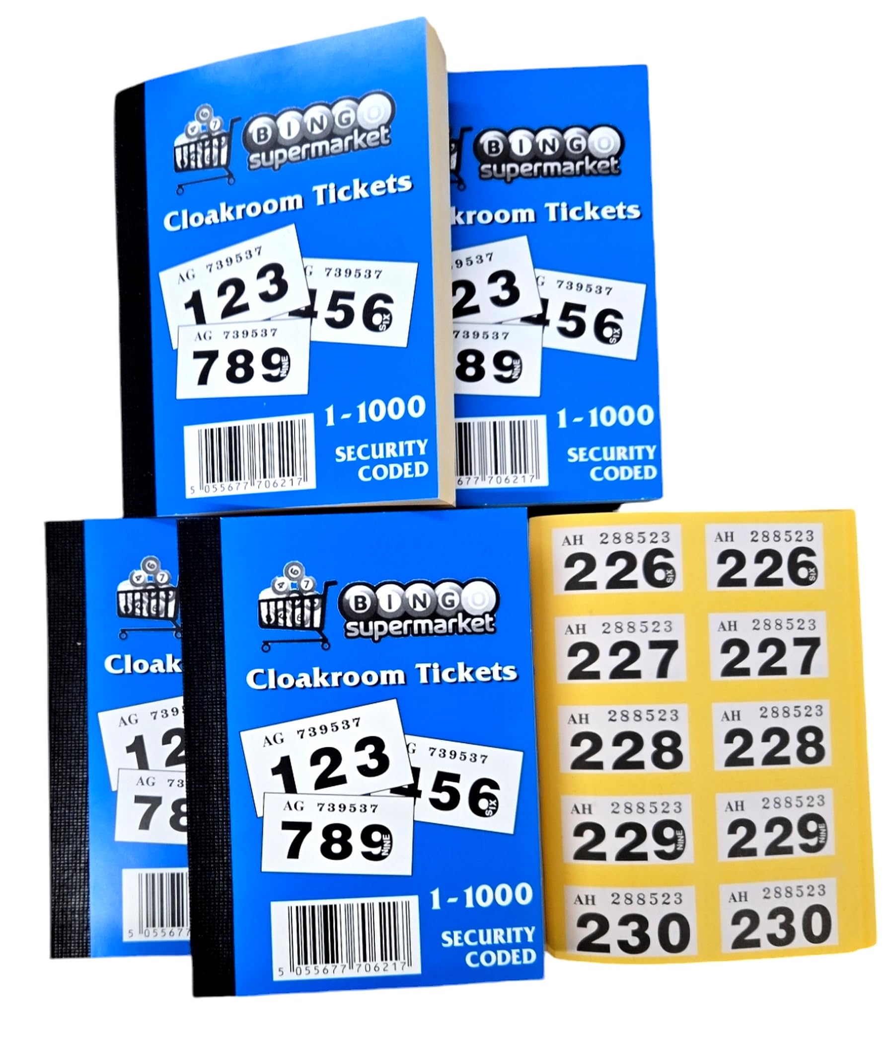 Bingosupermarket Raffle Tickets, 1-1000 Cloakroom, Pack of 5 (Yellow)