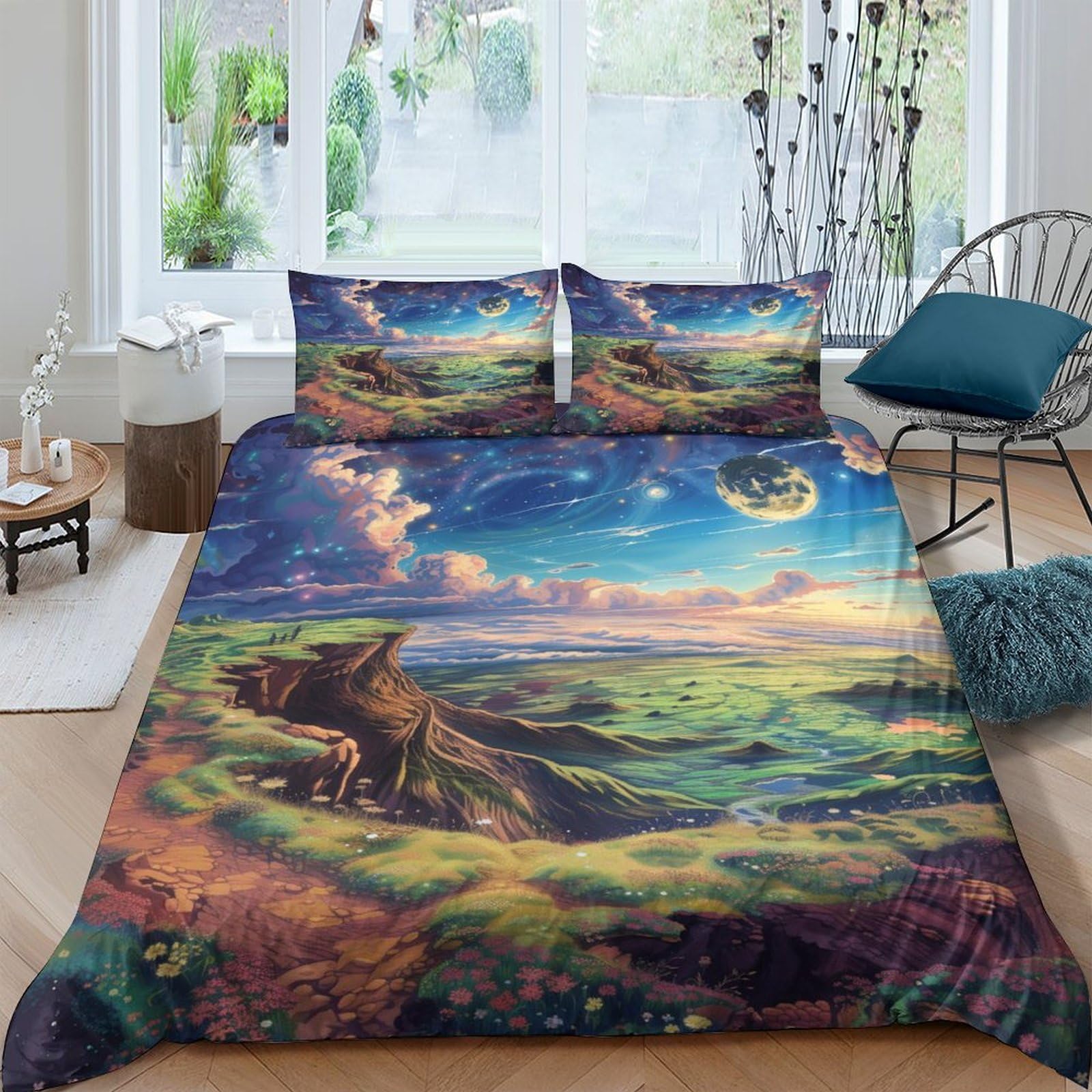 Housse de couette 220x240 king size microfbre parure de lit planètes