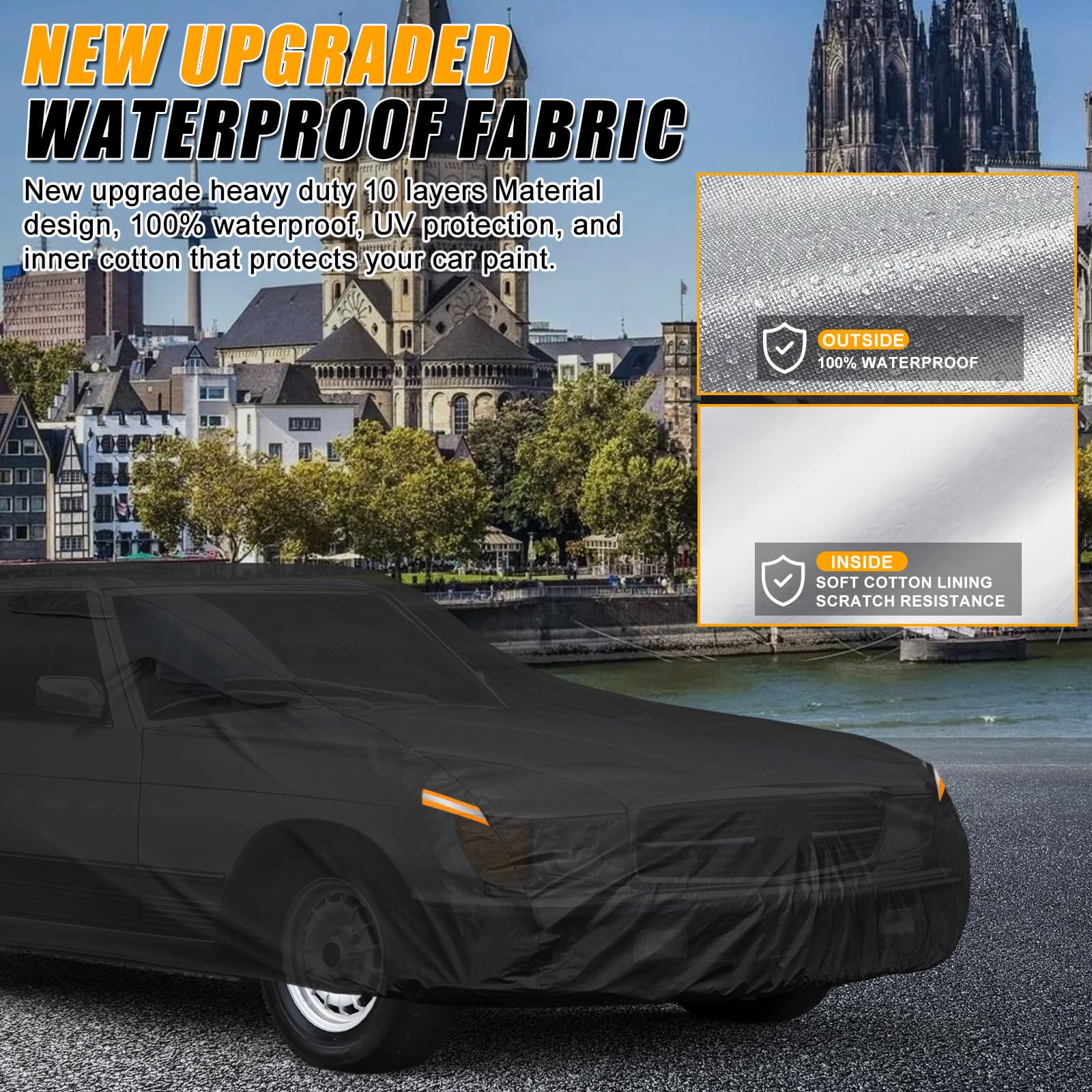 Autoabdeckung Wasserdicht für 1981-2002 Mercedes-Benz SL-Class | Vollgarage Autoplane Auto Abdeckplane Winter Sommer Allwetter Outdoor Abdeckung mit Reißverschluss Tür, Windschutzbänder