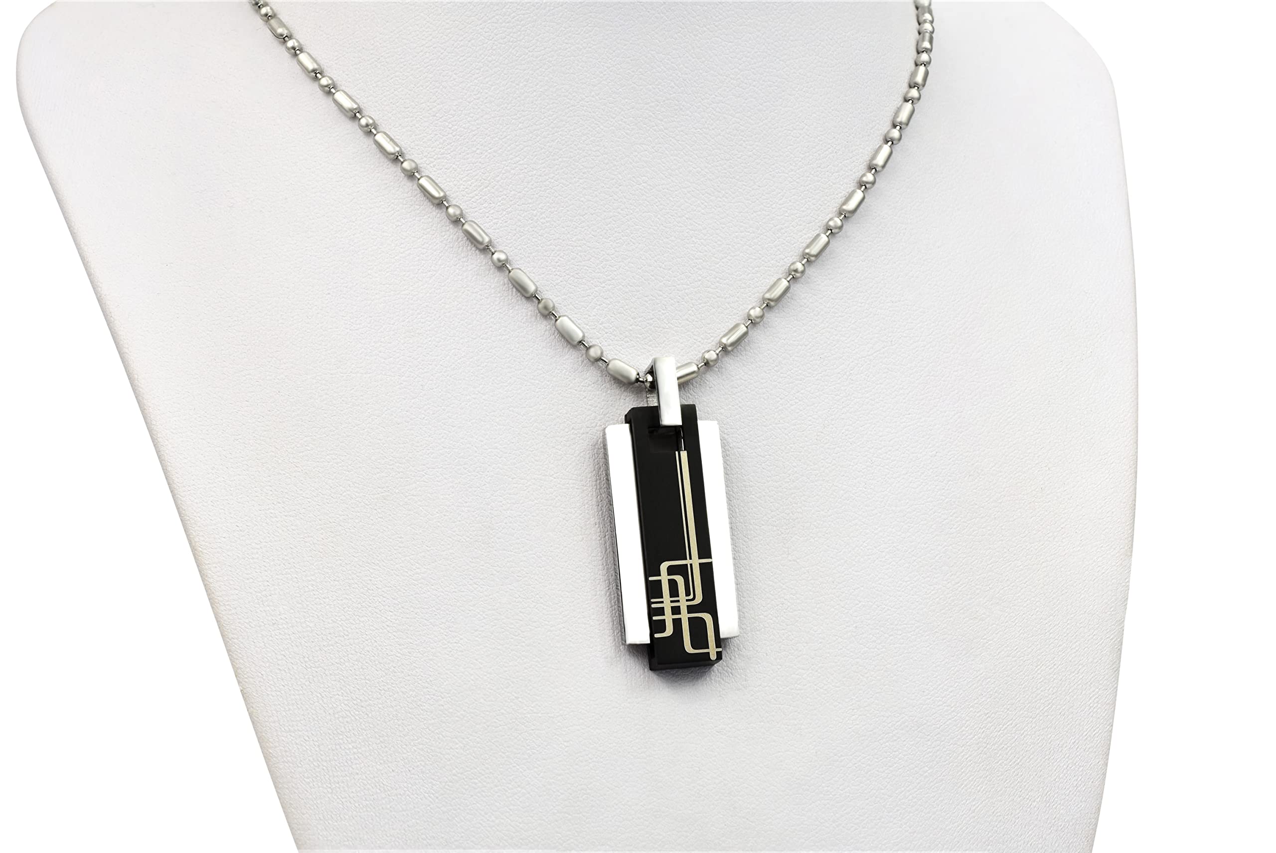 Personalisierte Kette mit Gravur Edelstahl 60 cm mit Anhänger Rechteck in silber und schwarz - Personalisierte Halskette für Männer - Personalisierter Schmuck Herren