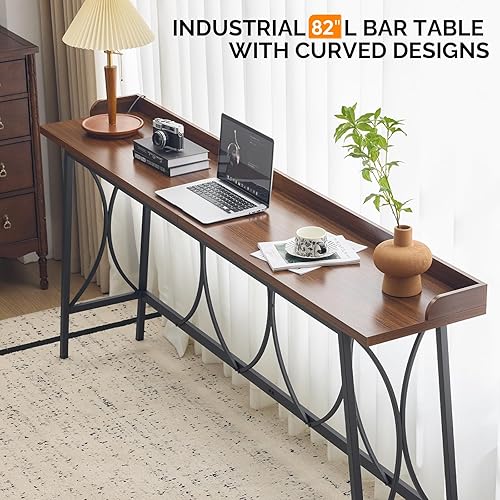 Miniatura 4 de VINGLI Moderna mesa de bar de 82 pulgadas de largo, construcción de madera y metal, mesa de sofá multiusos para entrada, pasillo, isla de cocina,
