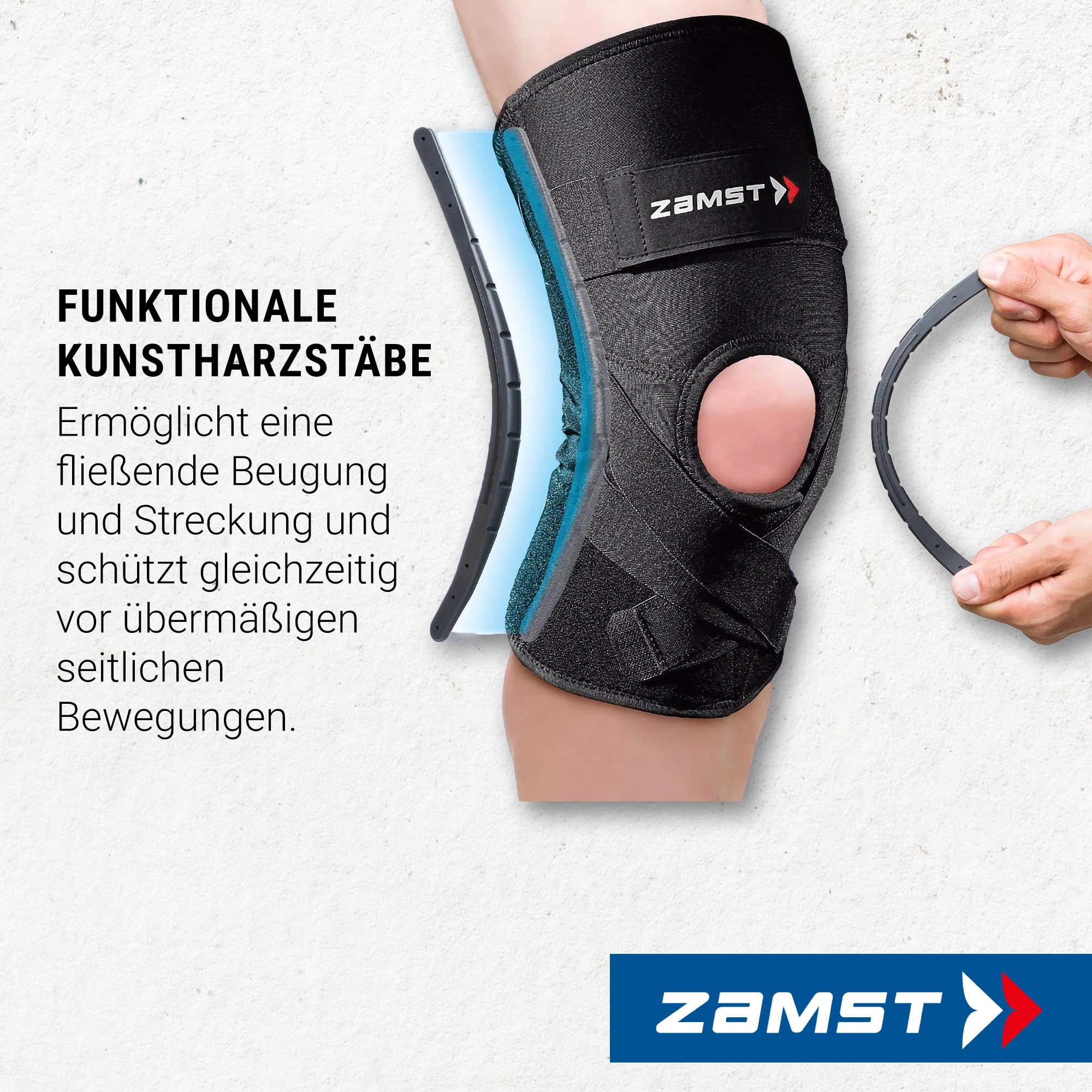 Zamst ZK-Protect Kniebandage Sport, Flexible Harz-Stütze - Kniestütze bei Verstauchungen am Kreuz-, Innen- & Außenband - Basketball, Volleyball, Fußball, Skifahren