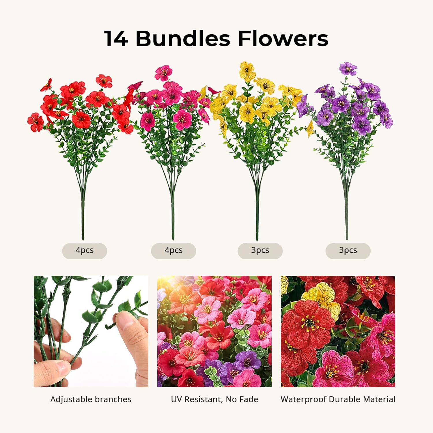 Auihiay 14Pcs Artificial Flowers for Outdoor Indoor, Silk Fake Flower for Spring Summer Decoration, Real UV Resistant, Faux Flower Daisy for Porch Patio Home Yard Garden Window Box Pot Planters - Image 4