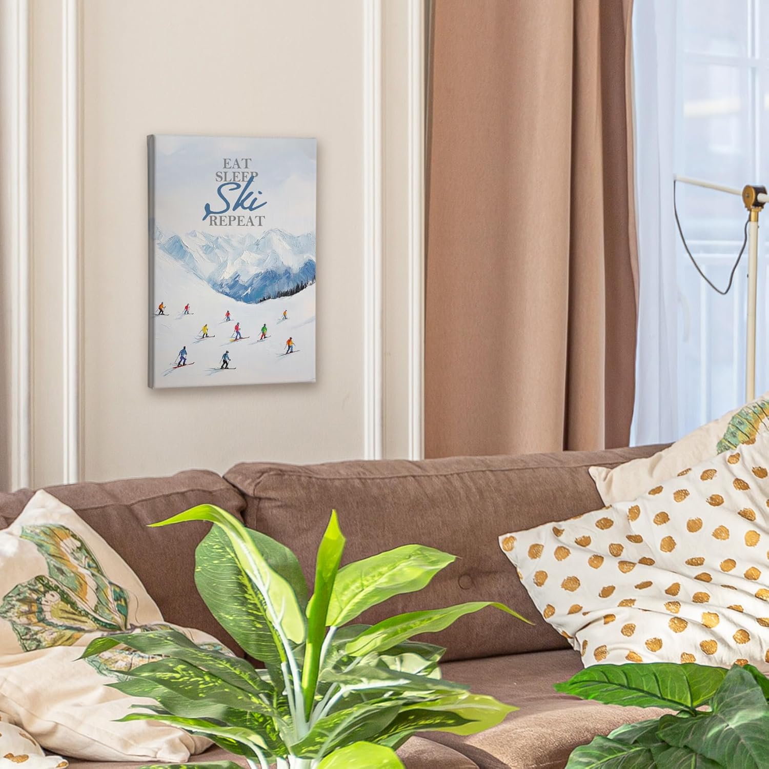 HIWX Winter Ski Wall Decor, Cozy Winter Skiing Framed Canvas Painting Wall Art Decor, Eat Sleep Ski Repeat Wall Art Home Decoration for Home Bedroom Living Room, 11x14 - Image 6