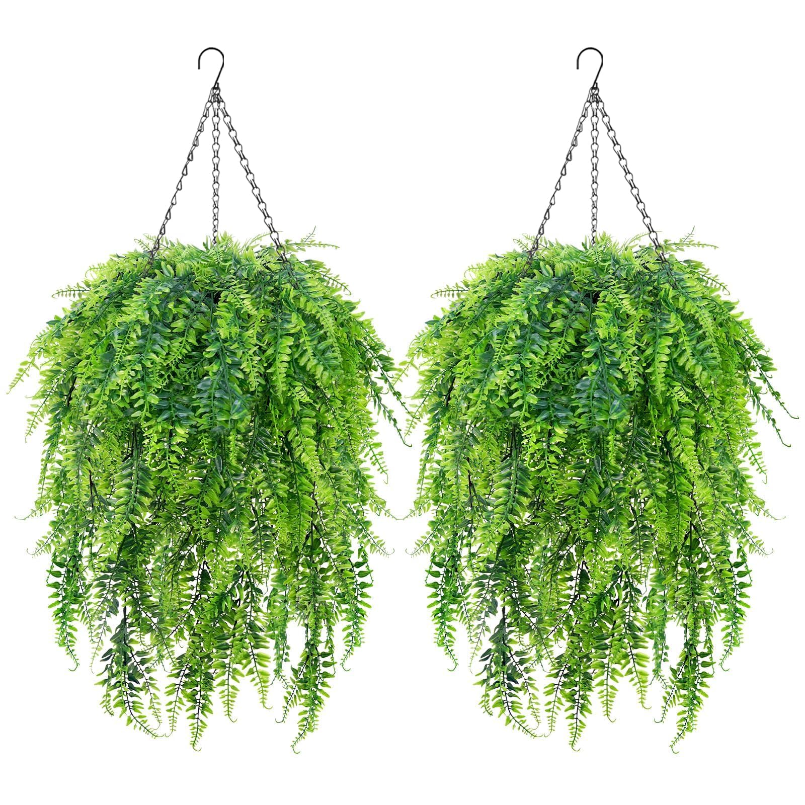 2Pcs Artificial Hanging Baskets Outdoor Artificial Hanging Fern Plants