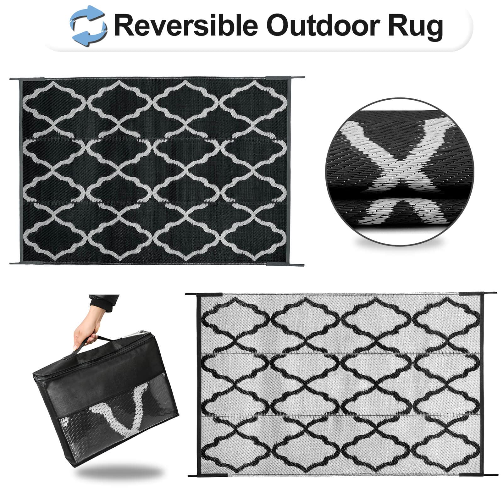 OutdoorLines Dywaniki zewnętrzne na patio 1,2 x 1,8 m – dwustronny dywan zewnętrzny, odporne na plamy i promieniowanie UV, plastikowy dywan słomkowy na kemping, do ogrodu, werandy i balkonu,