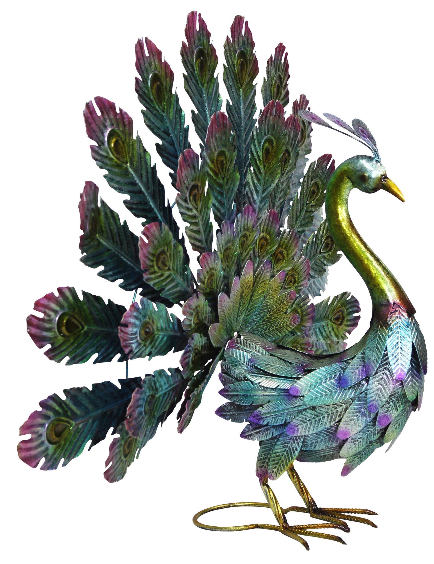 Metall Garten-Figur Pfau bunt 81 x 62cm Deko-Skulptur Gartendeko Tierfigur
