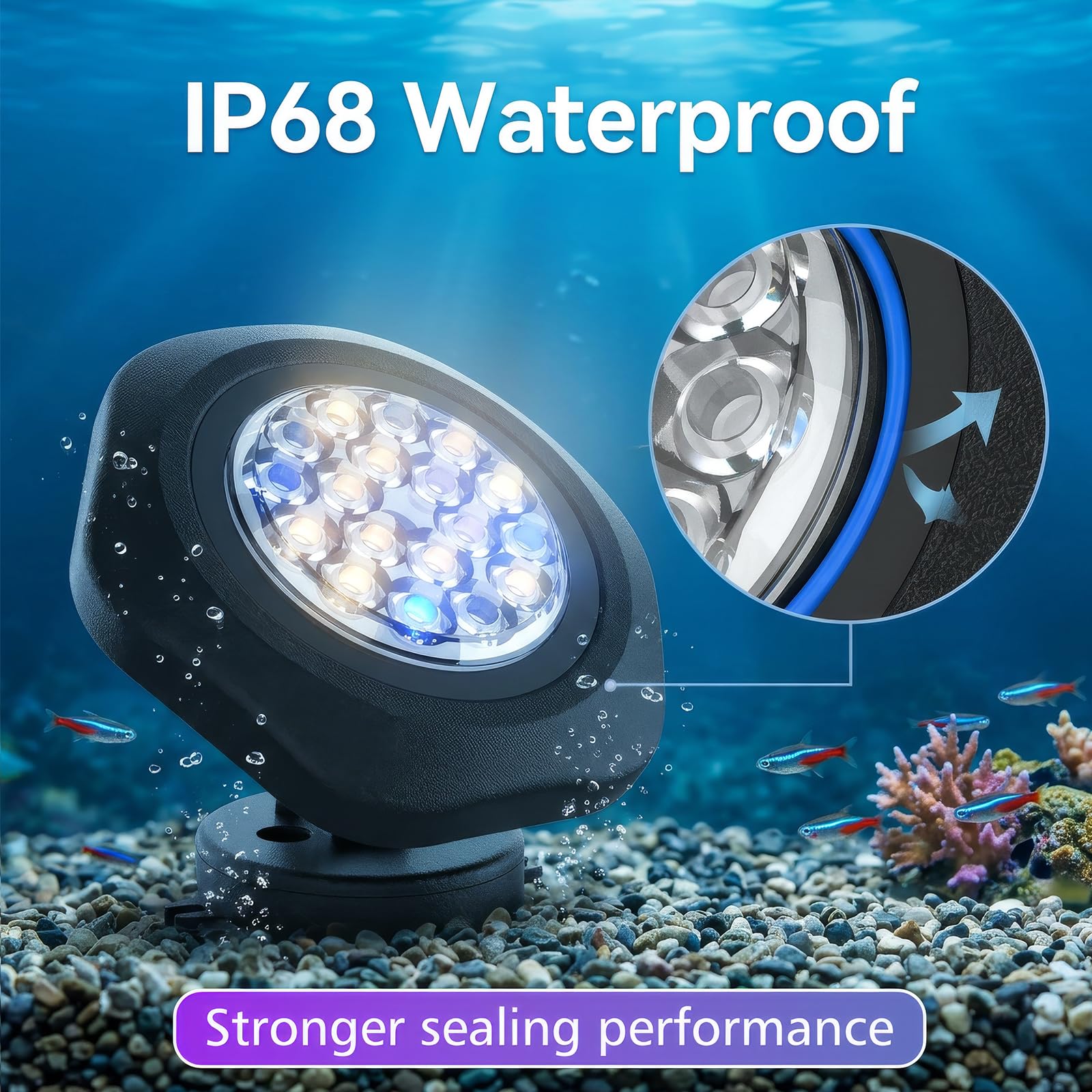 T-SUN Lampada Solare Dello Stagno, 18 LED Proiettori Solare, 3 in 1 RGB Faretto Solare Impermeabile, Illuminazione Solare Esterna per Piscina, Laghetto, Fontana, Prato, Giardino