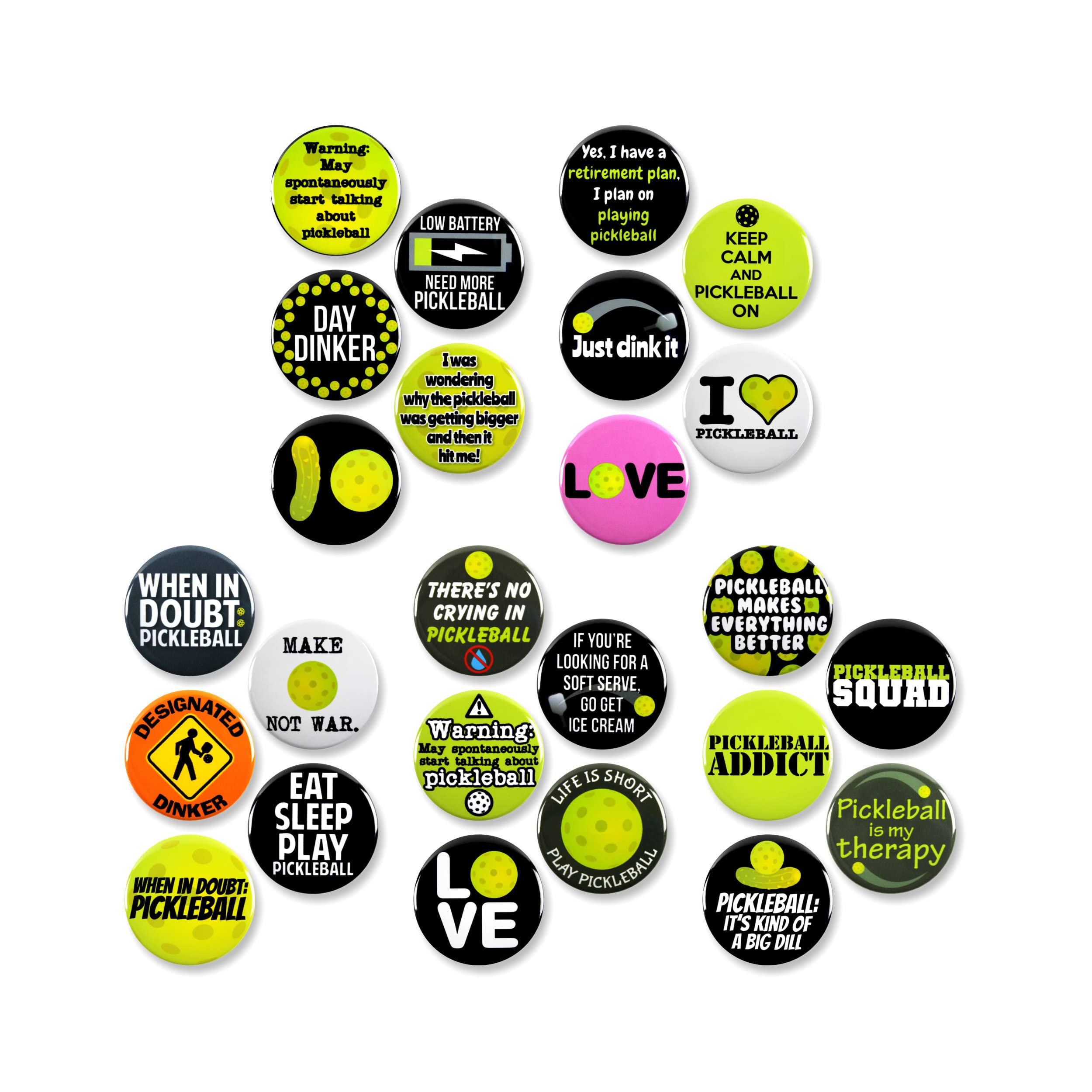 25 Pack - Perfect Petite Pickelball Pinback Buttons - 1.5 Inch, 1.5 Inch, Metal Plastic Paper, no gemstone