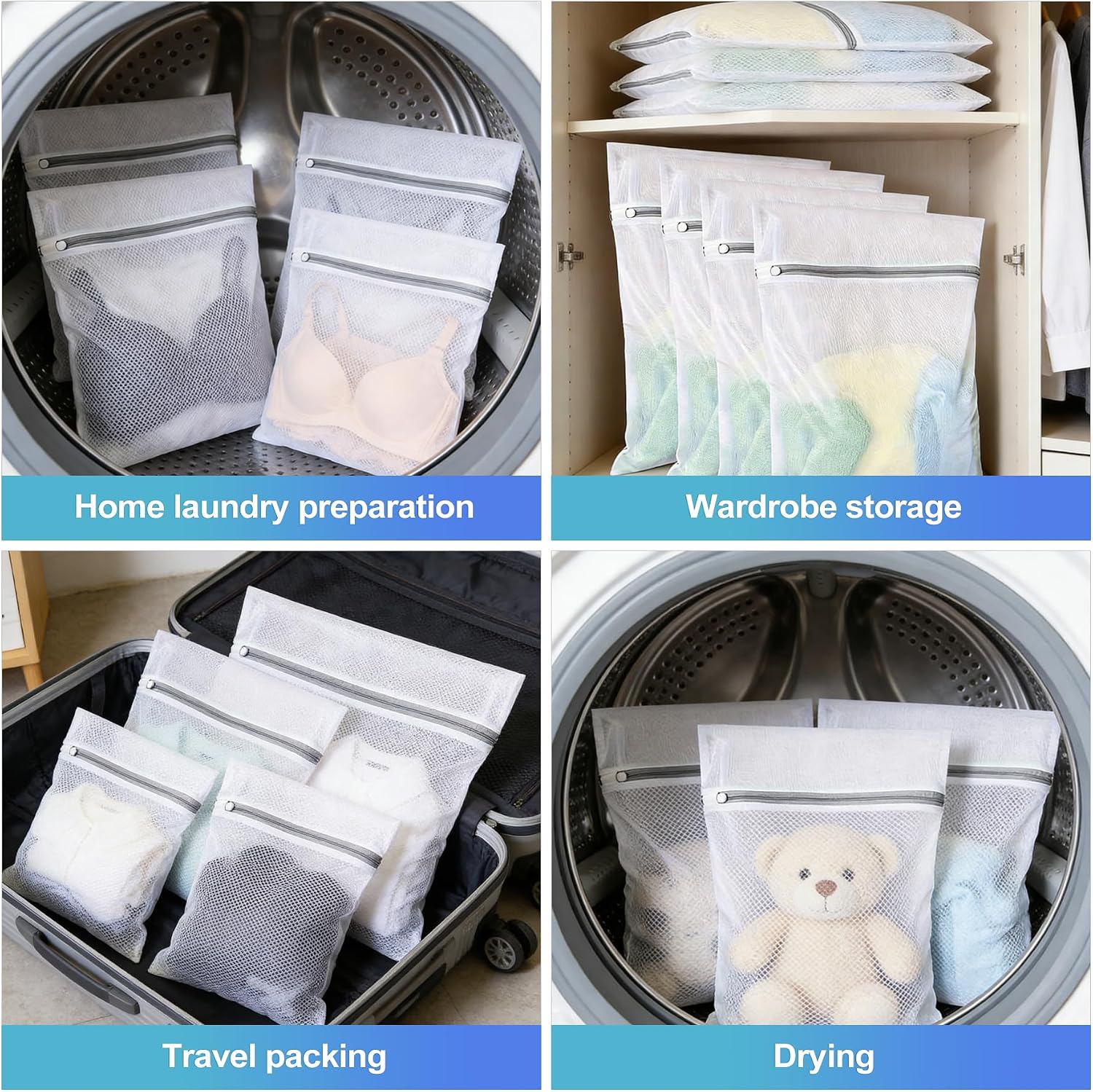 CoguZed 4 Pack Mesh Laundry Bags for Delicates, 16 x 20 Inches Extra Large Wash Bags with Zipper Closure, Durable Laundry Net Bags for College Dorm Essentials, Travel and Home Storage, White