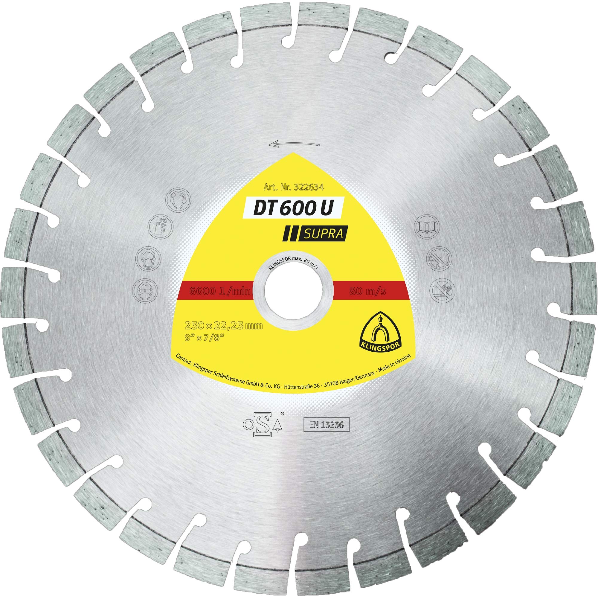 DT 600 U 322634 - Disco de corte de diamante (230 x 2,6 x 22,23 mm, 30 segmentos de 20 x 2,6 x 9 mm, dentado corto)