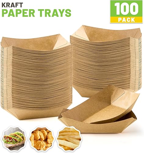 Miniatura 29 de Bandejas pequeñas de papel de 1 libra – Paquete de 100 botes desechables para alimentos, soportes de comida de papel kraft marrón para llevar cestas