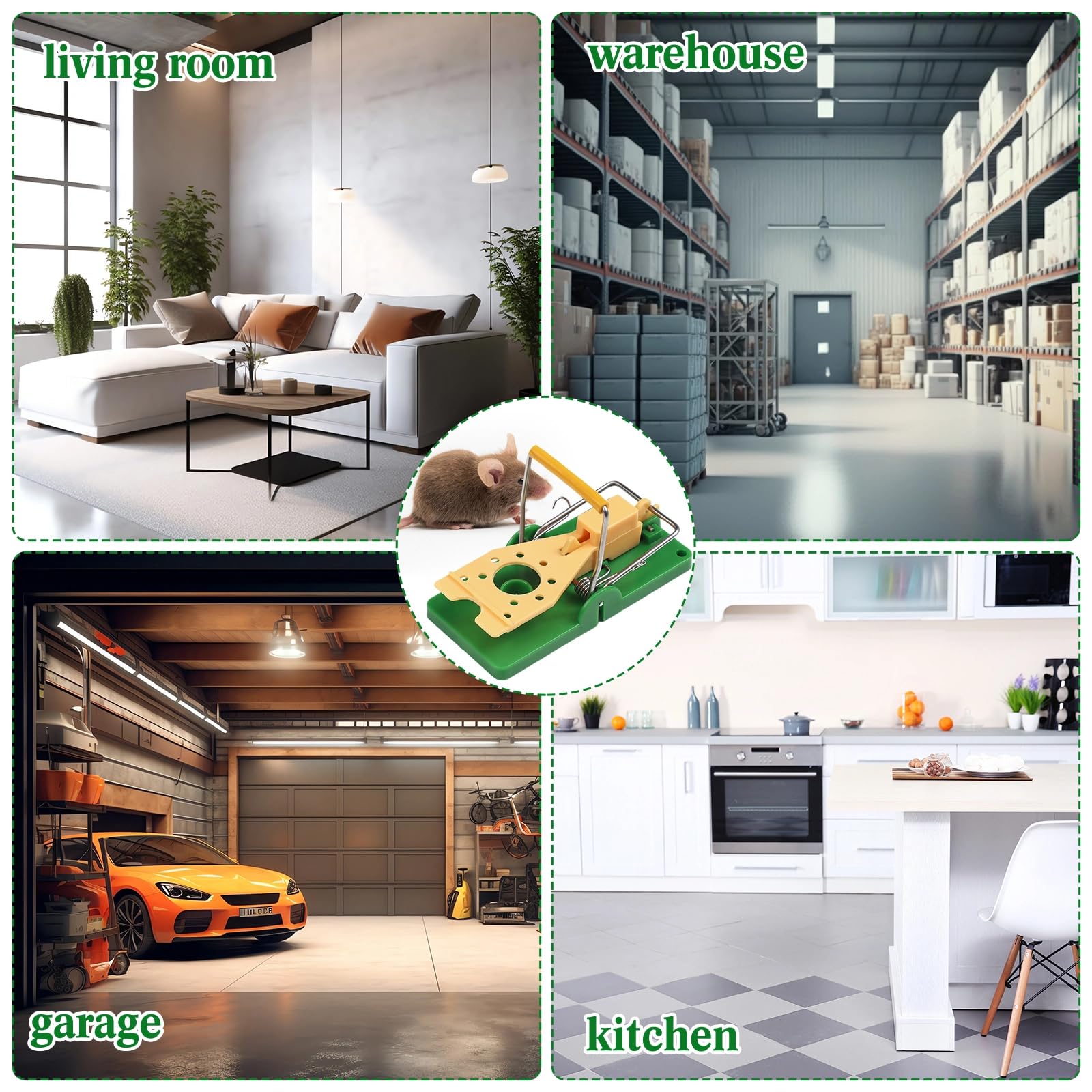 Qualirey 24 trappole per topi in plastica verde, trappole per topi, con bordo color formaggio giallo, sensibili e efficaci, sicure e riutilizzabili, per casa, garage, esterni