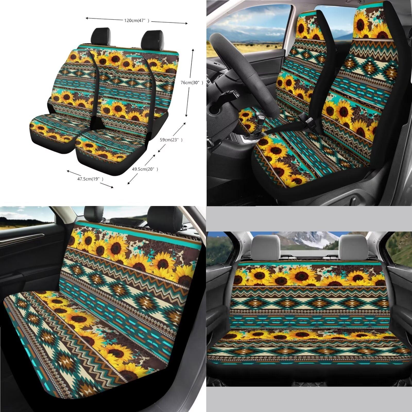 Wanyint Aztec - Set di 14 coprisedili per auto, con coprivolante, copertura per cintura di sicurezza, copertura per bracciolo, specchietto retrovisore, sottobicchiere, pomello del cambio, adatto per