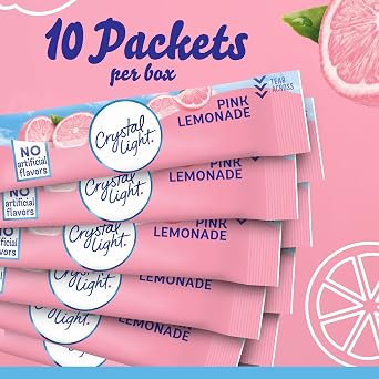 Crystal Light On-The-Go Drink Mix Packets, Zero Sugar Powdered Water Enhancer, Natural Flavor Low Calorie Beverage Mix, Powdered Soft Drink Mix for Flavorful Hydration, Pink Lemonade, 0.13 Ounce Packets, 10 Count (Pack of 4)