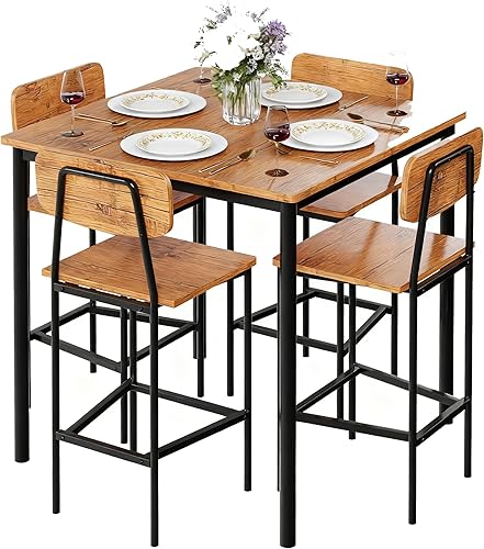 Miniatura 10 de NUNU LAB Mesa de cocina y sillas de 4, juego de mesa de comedor para 4 personas con ahorro de espacio, juego de comedor industrial resistente que