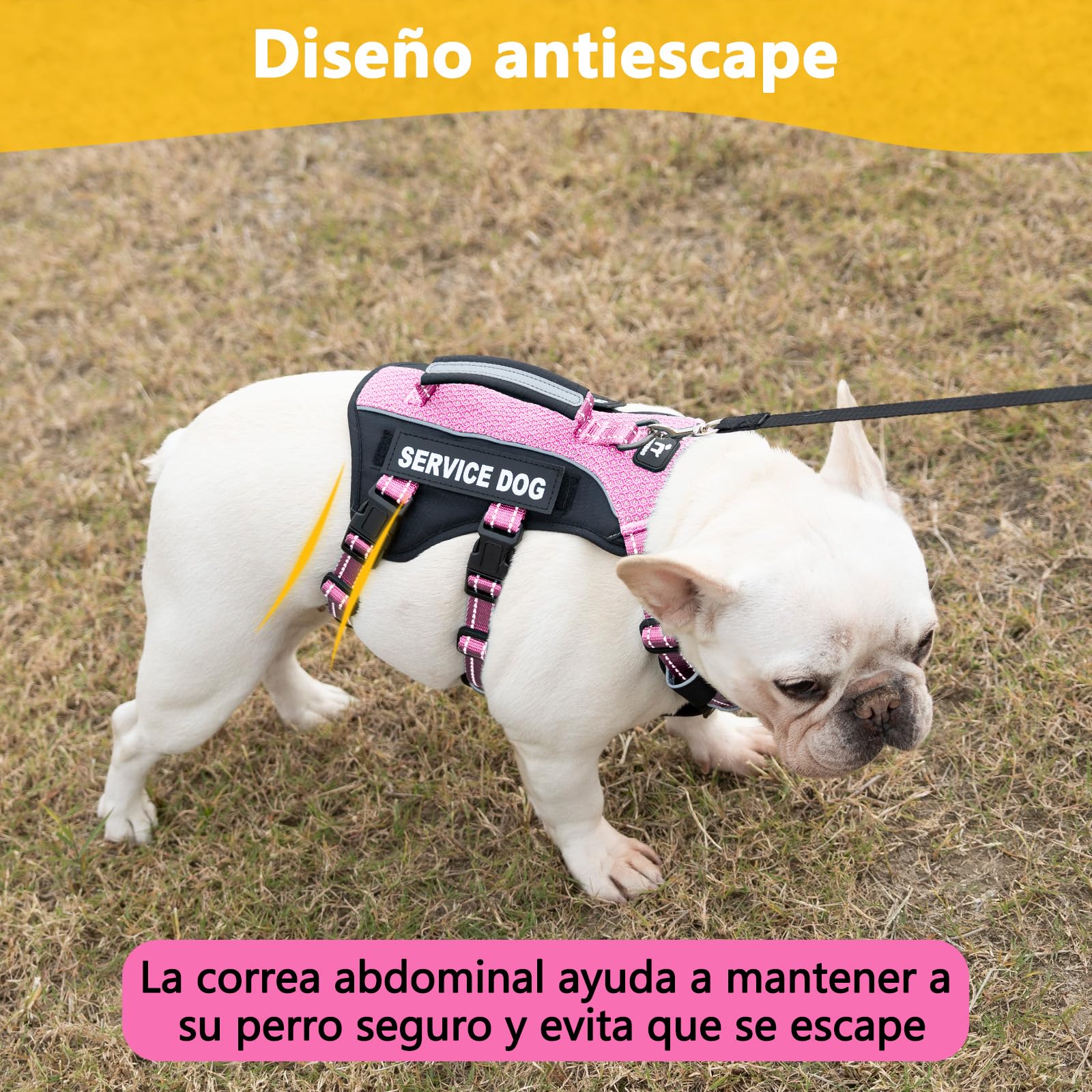 Huntboo Arnes Perro Grande de Servicio con 6 Parches, Arnes Antiescape Perro con Asa, Arnés Antitirones para Perros, Chaleco Reflectante Ajustable, Paseo Y Actividades Al Aire Libre (Rosa,L)