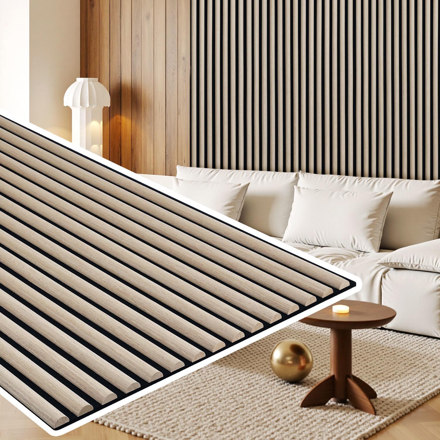 2 paneles acústicos de 120 x 60 cm, 1,44 m², paneles de madera semicirculares 3D en MDF y fieltro acústico, revestimiento de pared acústico moderno para casa y estudio – roble blanco