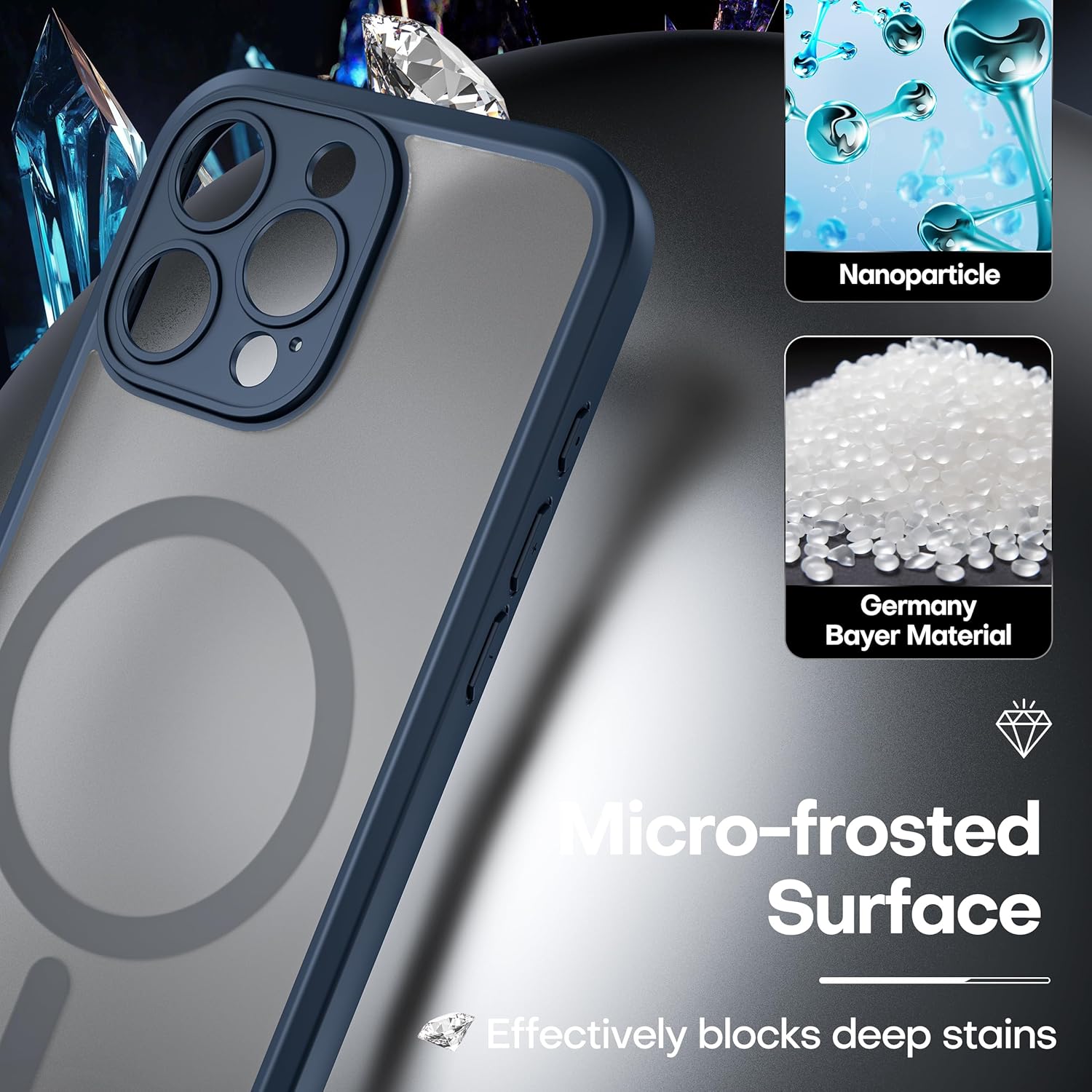 ImpactStrong Magnetic Guard Designed for iPhone 16 Pro Max Case [Camera Protection] [Military Grade Drop Tested] [Compatible with MagSafe] Slim Translucent Matte Phone Case (6.7") - Navy Blue - Image 6