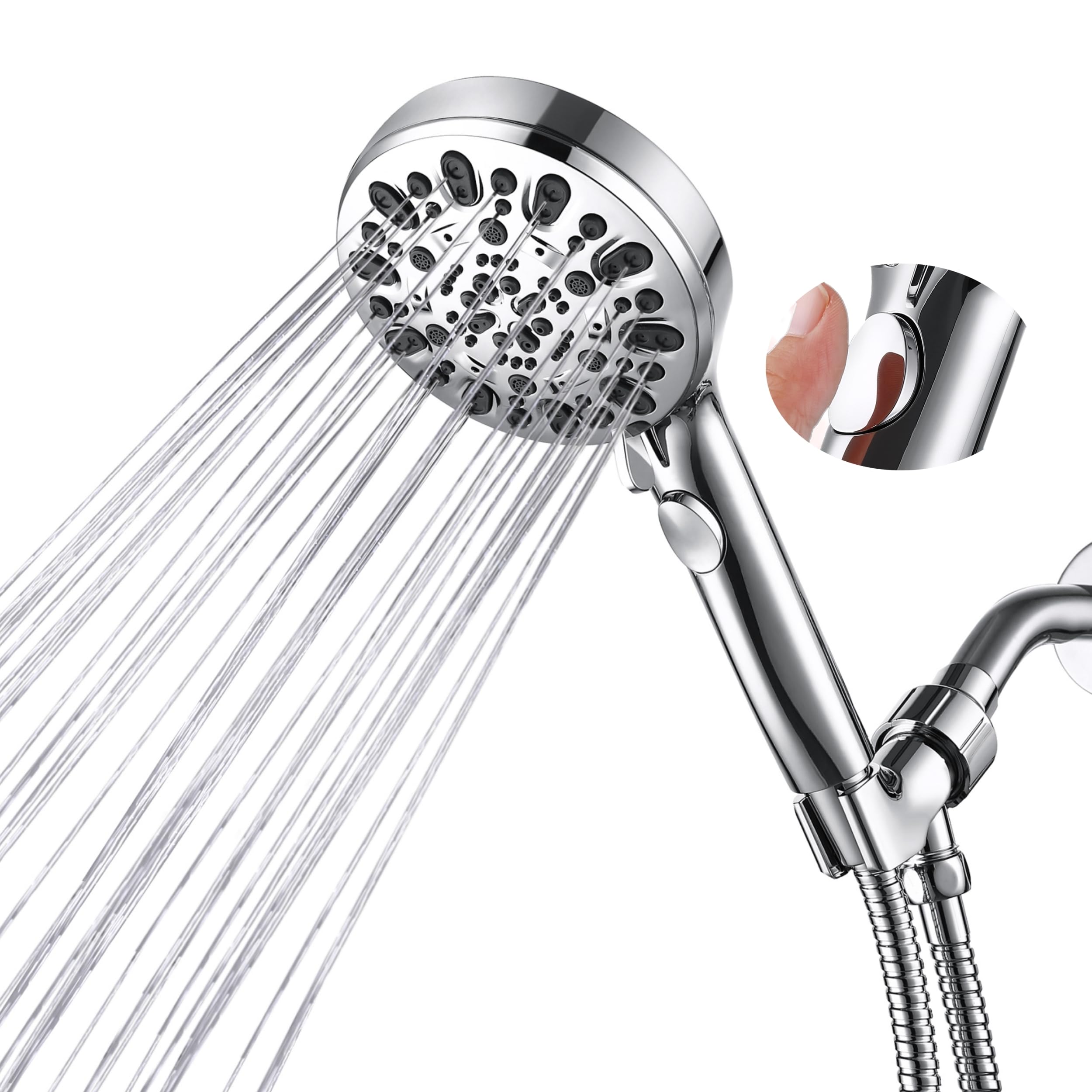 Shower Head with Handheld 7 Spray Combo,Hand Held Showerhead with On/Off Switch,High Pressure Detachable Shower Heads with 60" Long Hose (Chrome)