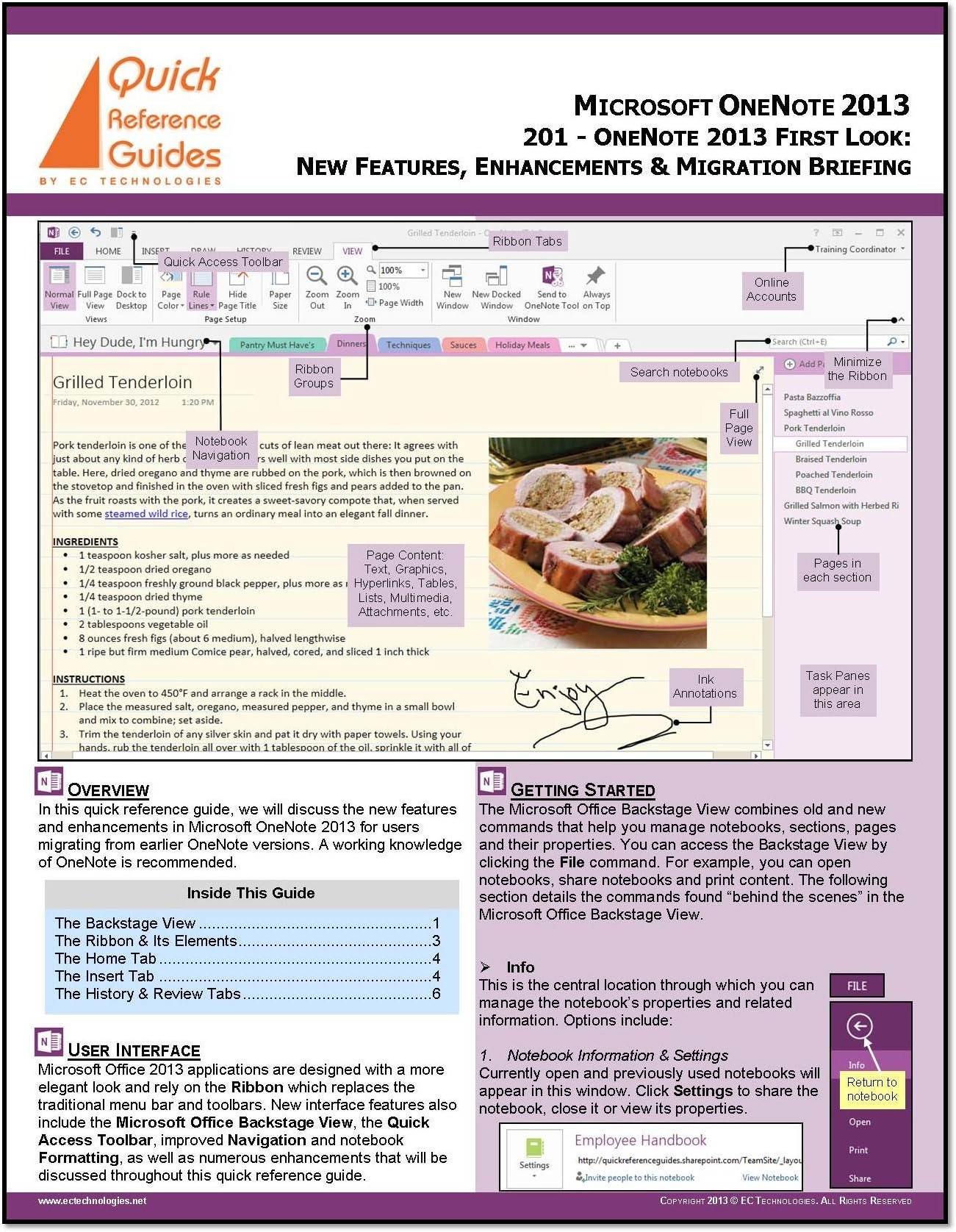 Microsoft OneNote 2013 First Look Quick Reference Guide (Cheat Sheet): Introduction to New Features, Enhancements & Migration Briefing (Basics & Beyond Quick Reference Series)