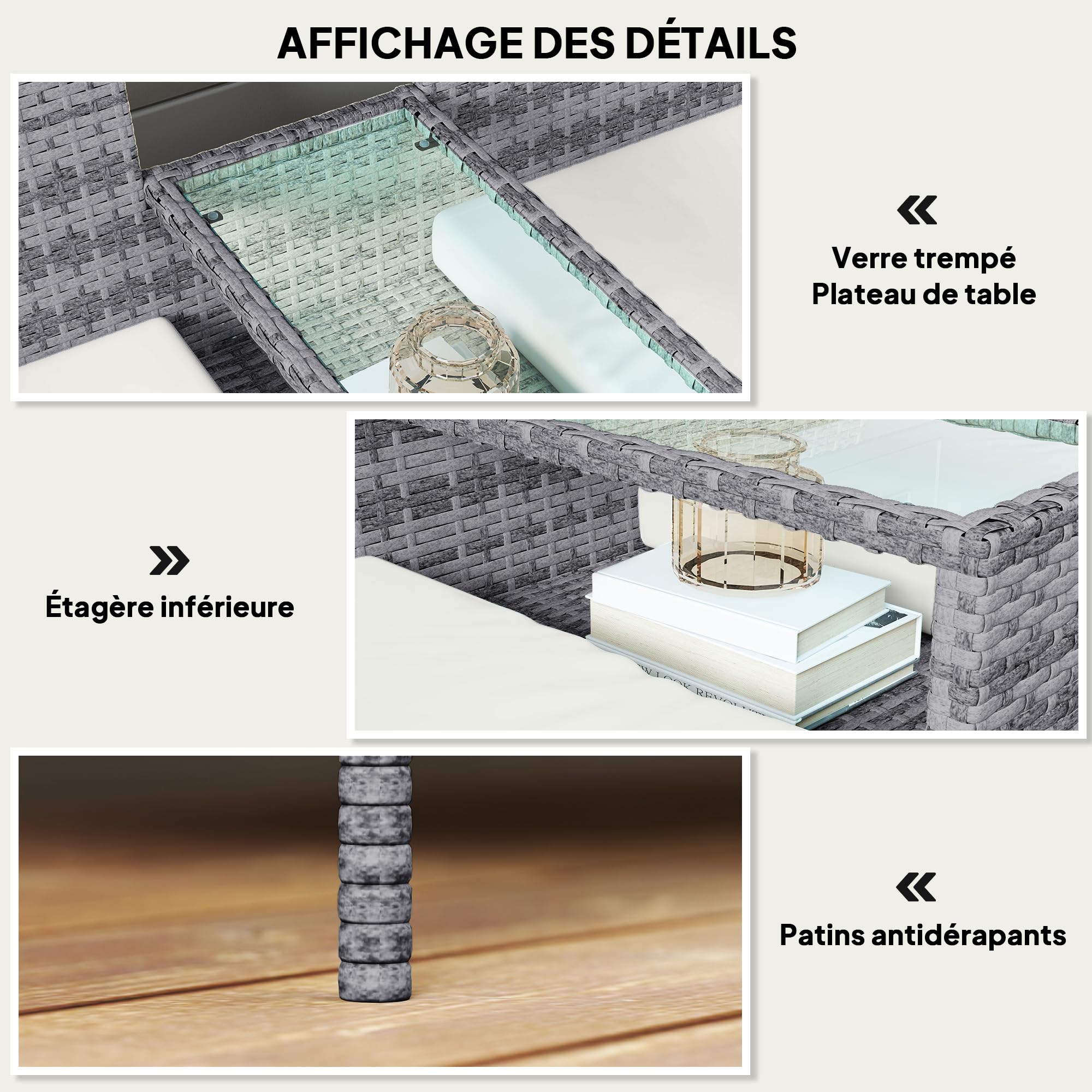 Outsunny Banc de Jardin en résine tressée 2 Places 135x64x81 cm Noir crème