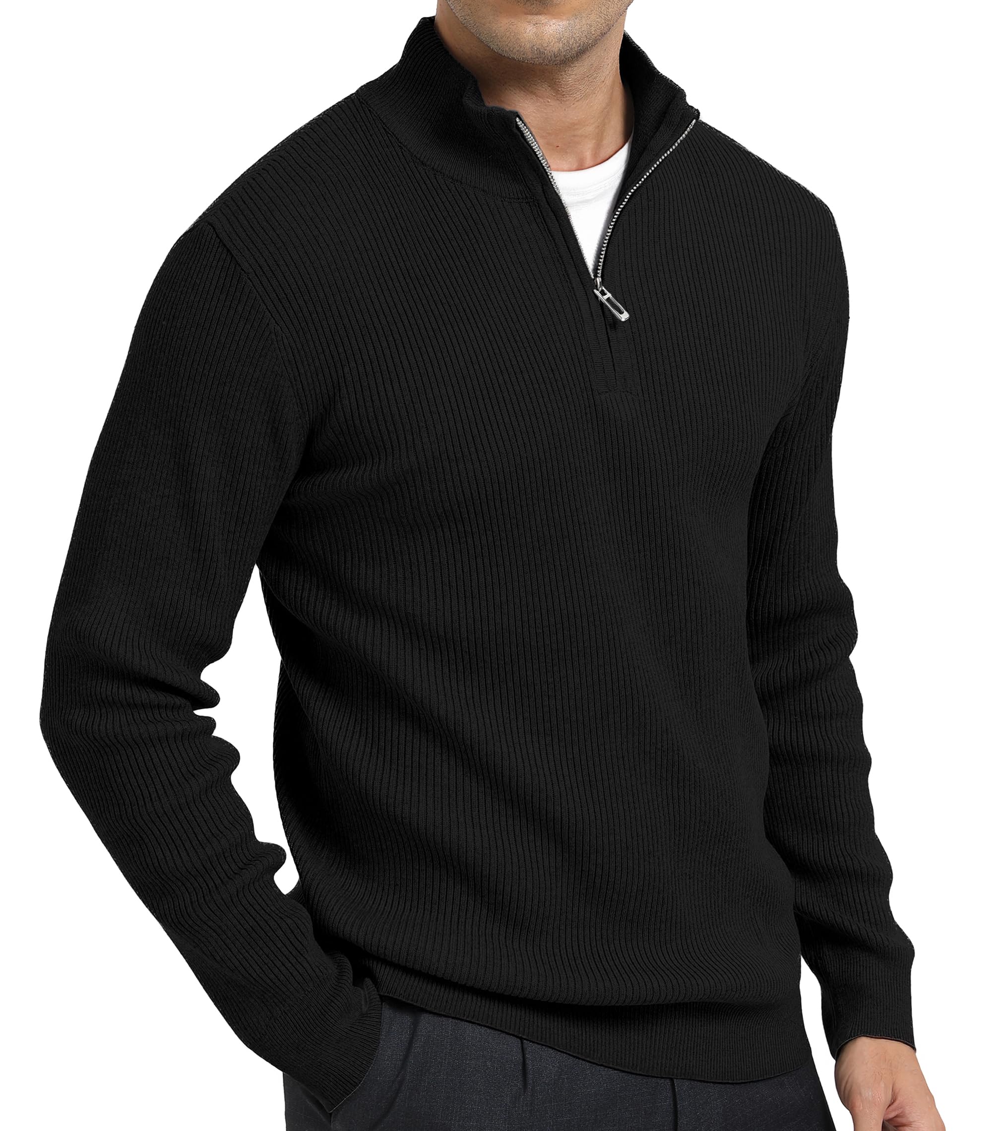 Jersey Hombre Invierno Cuello Alto con Cremallera Suéter Punto Manga Larga Cálido Trabajo Pullover