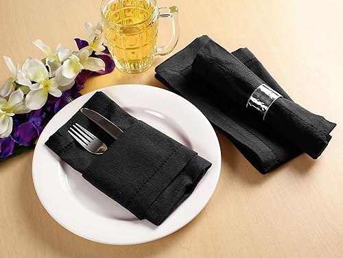 Miniatura 5 de Palisa Juego de 4 servilletas de tela con detalles de dobladillo y esquinas en inglete (18 x 18 pulgadas), color negro, servilletas reutilizables de