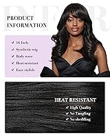 Vista 2 de Allbell Peluca de Ondas Corporales con Flequillo de Longitud Media con Mechas Pelucas Negras para Mujeres Sintéticas Negras Mezcladas con Marrón