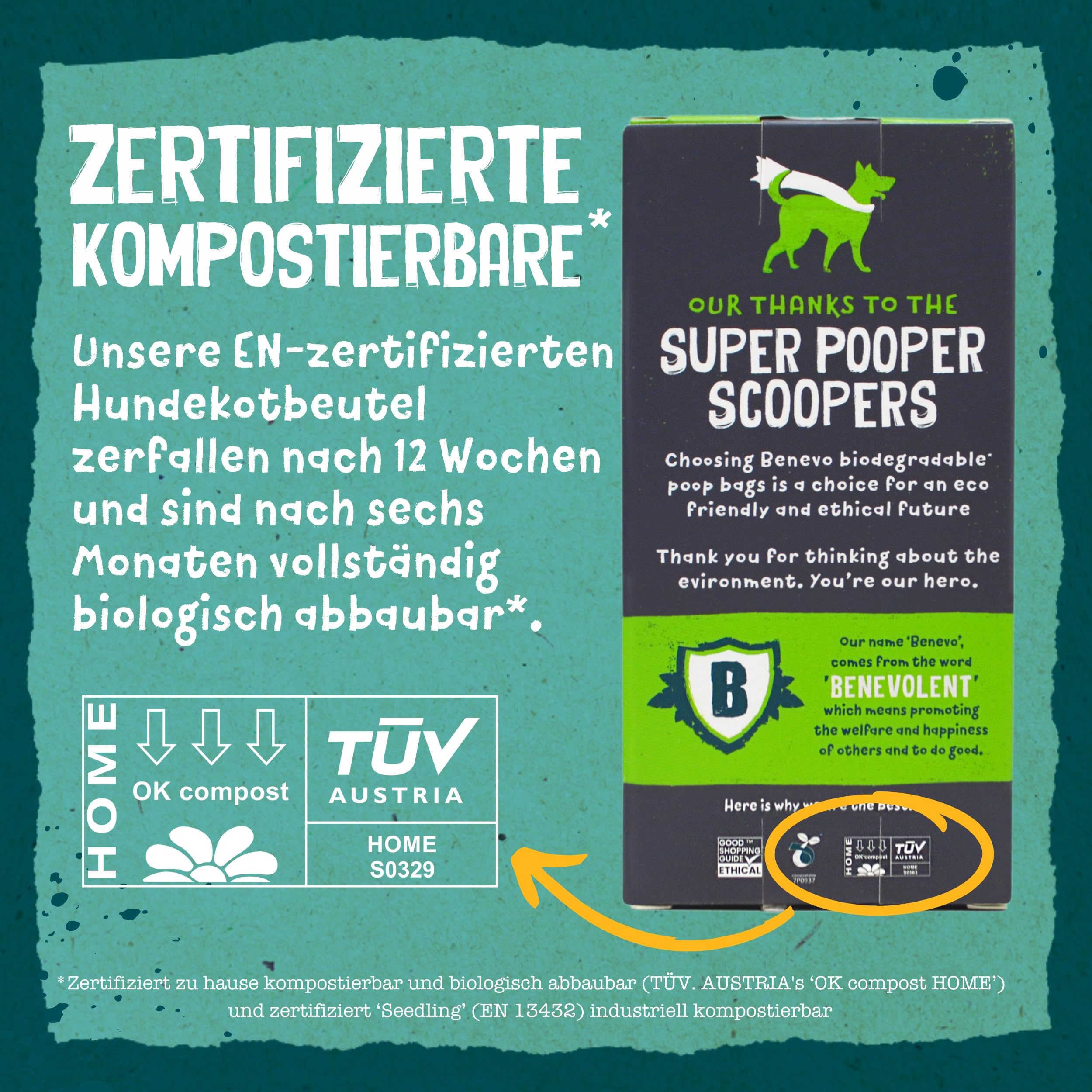Benevo Biologisch abbaubare Hundekotbeutel 6er Rolls - Kompostierbares Hundezubehör