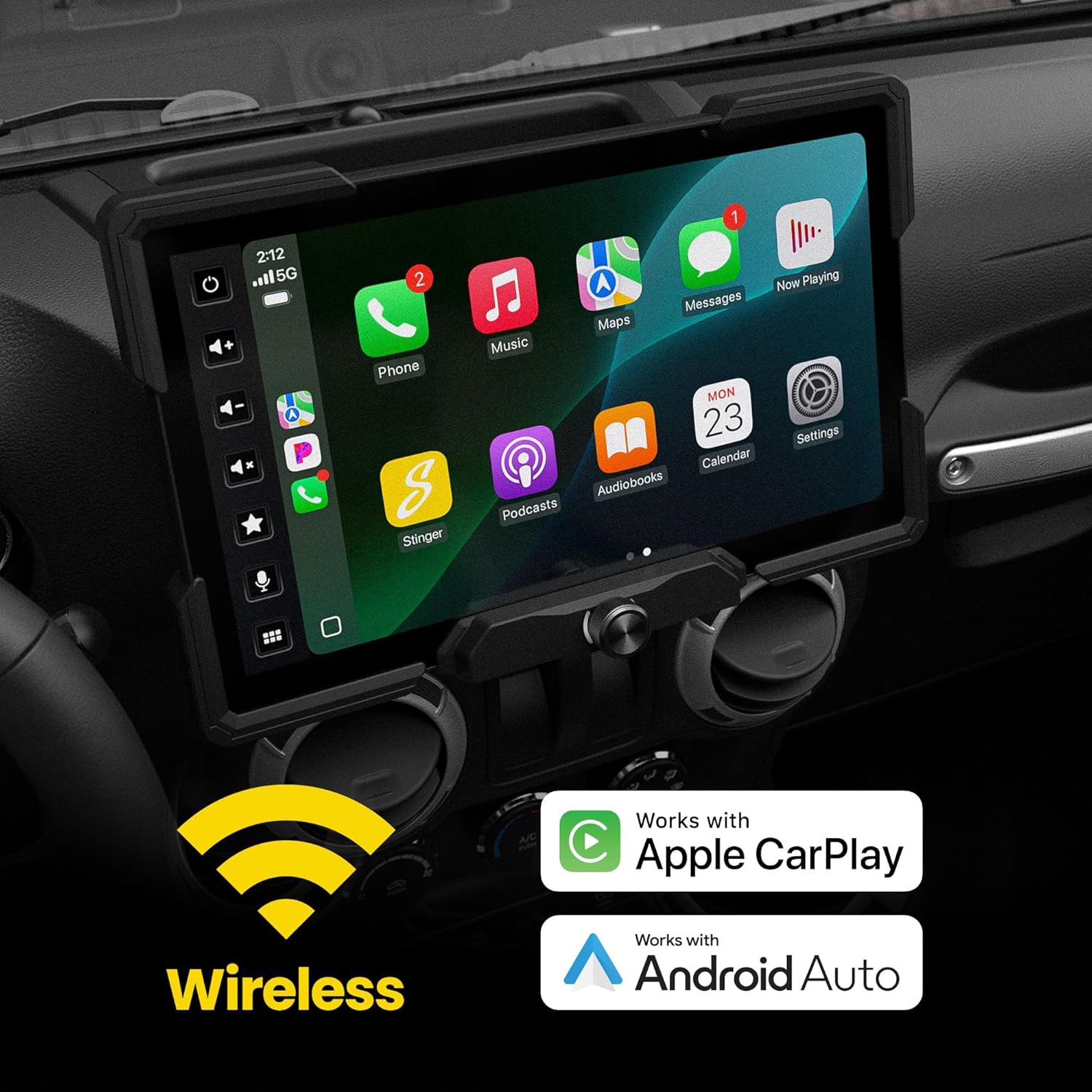 Stinger HORIZON12 12.8" Jeep Wrangler JK (2011-18) Stereo 1080p Full HD IP65 Touchscreen Radio, Certified Wireless Apple CarPlay/Android Auto, Bluetooth, HDMI, Off-Road Gauges, Camera/USB Inputs