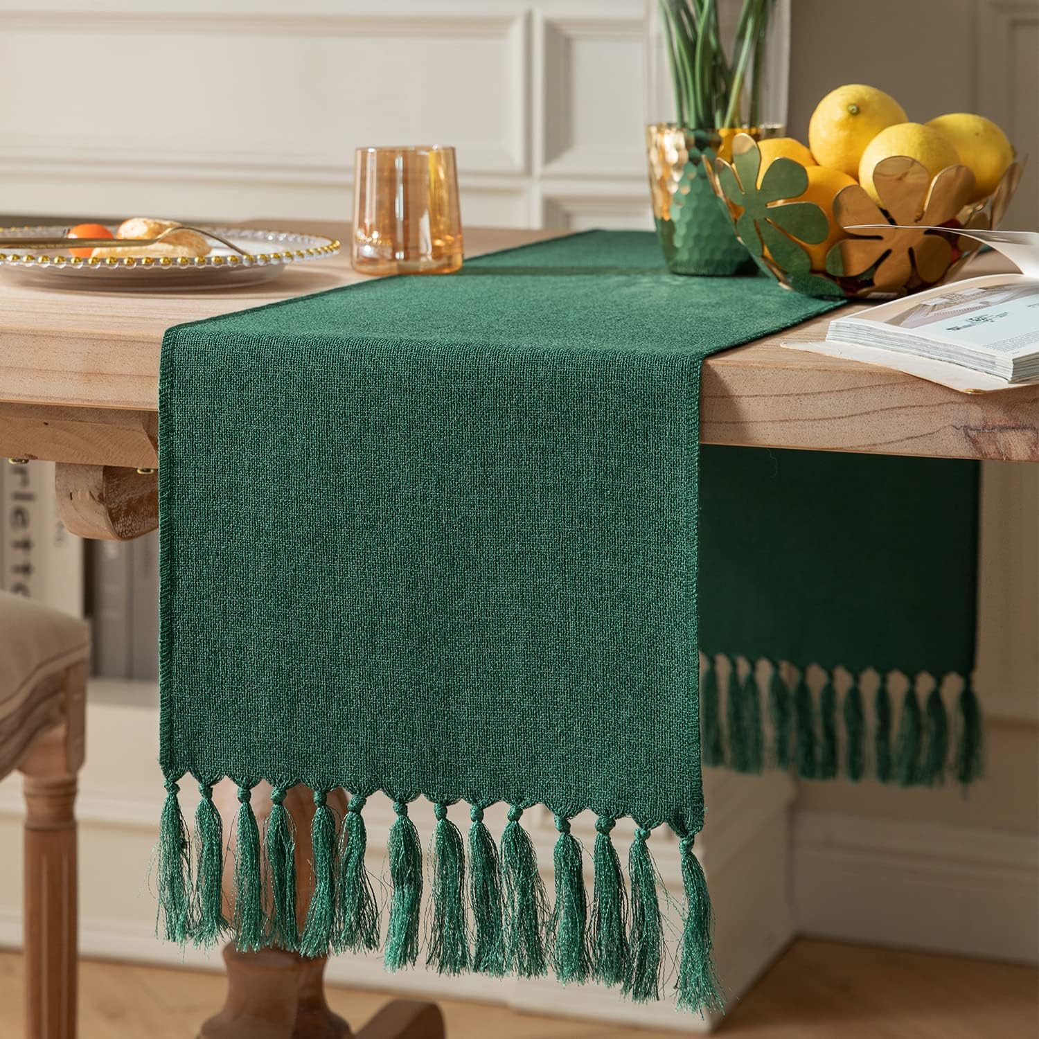ZeeMart Green Table Runners 48 Inches Long, Burlap Linen