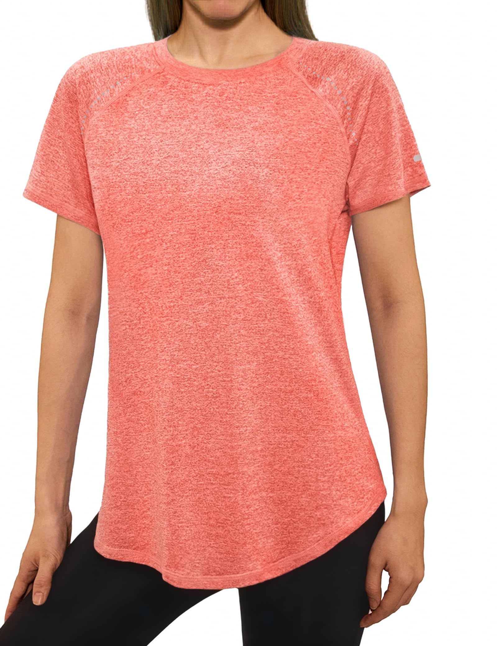 Gyabnw Funktionsshirt Damen Kurzarm mit Reflektierenden Details | Schnelltrocknend, feuchtigkeitsableitend, atmungsaktiv, gebogener Saum, für Laufen Fitness und Outdoor