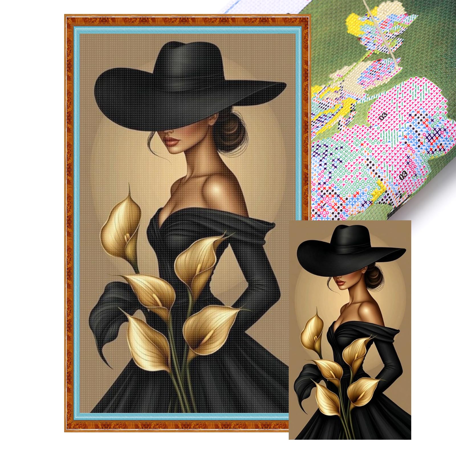 Poetrydraw Elegant Woman Full 11Ct 3 Strands Diy Stamped Cross Stitch Kits Large Size 40X70cm Embroidery Needlepoint Starter Kits