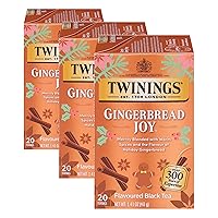 Vista 74 de Twinings Gingerbread Joy Té Negro en Bolsas Envueltas Individualmente, 20 Unidades (Paquete de 6), Jengibre y Canela, Con Cafeína, Disfrute Caliente