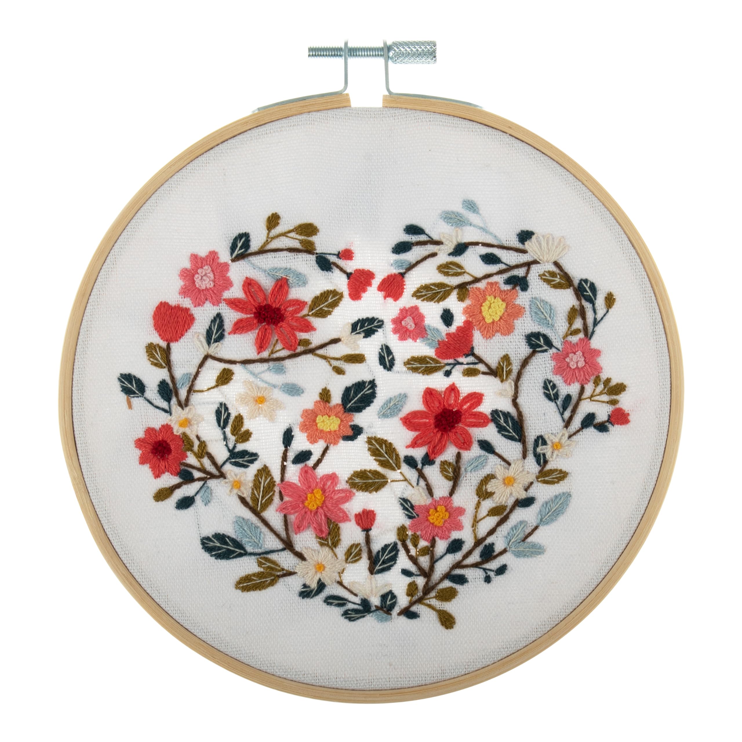 Trimits Embroidery Kits - 15cm 6" Embroidery Beginners Kit, Cross Stitch Kits for Adults, Starter Set with Bamboo Hoop, Fabric, Threads, Needle & Backing - Floral Heart