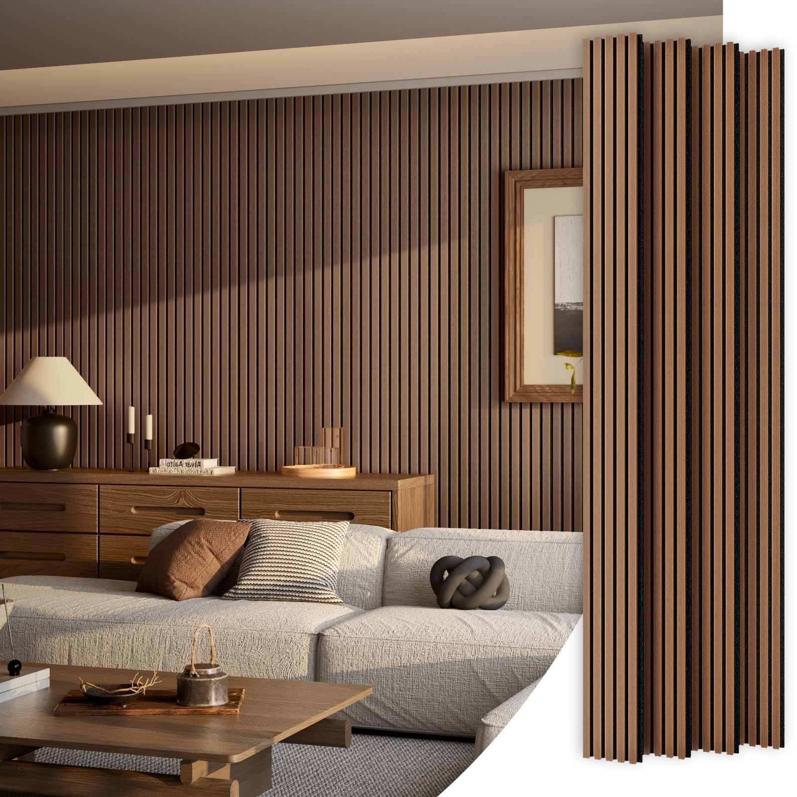 4 Panel Wood Slat Acoustic Panel 94" x8" for Sound Absorbing, Soundproof Wood Slat Panel Cover 21 Sq.Ft, 3D Fluted Sound Absorbing Paneling for Wall Decor, Living Room, Bedroom, Walnut (Similar) 